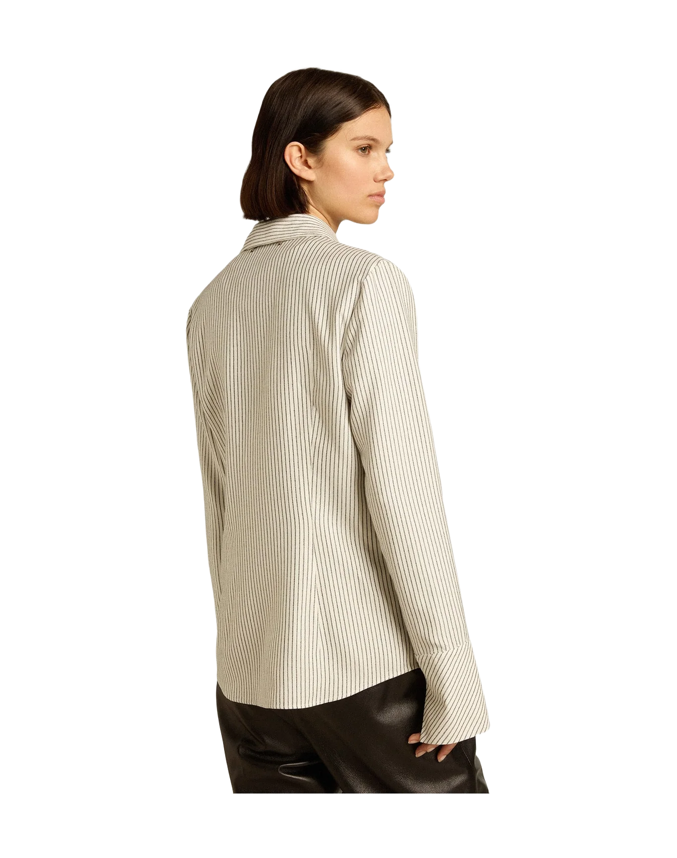 Women | White Viscose Shirt with Narrow Black Stripes | Arctic Wolf x Black - Image 4