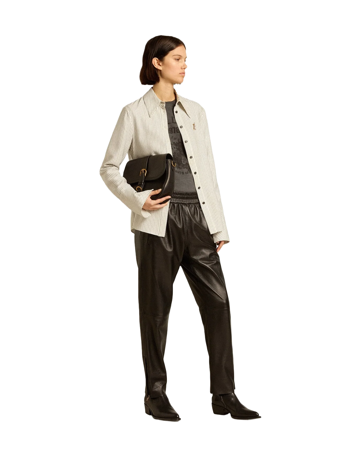 Women | White Viscose Shirt with Narrow Black Stripes | Arctic Wolf x Black - Image 5
