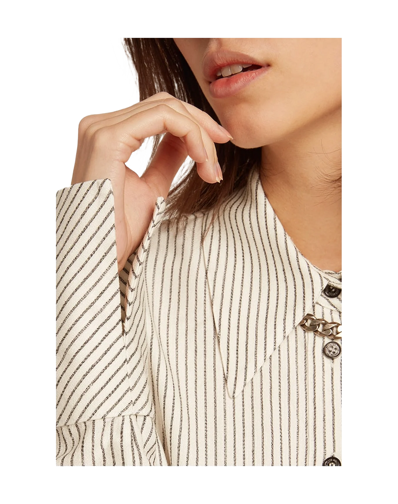 Women | White Viscose Shirt with Narrow Black Stripes | Arctic Wolf x Black - Image 6