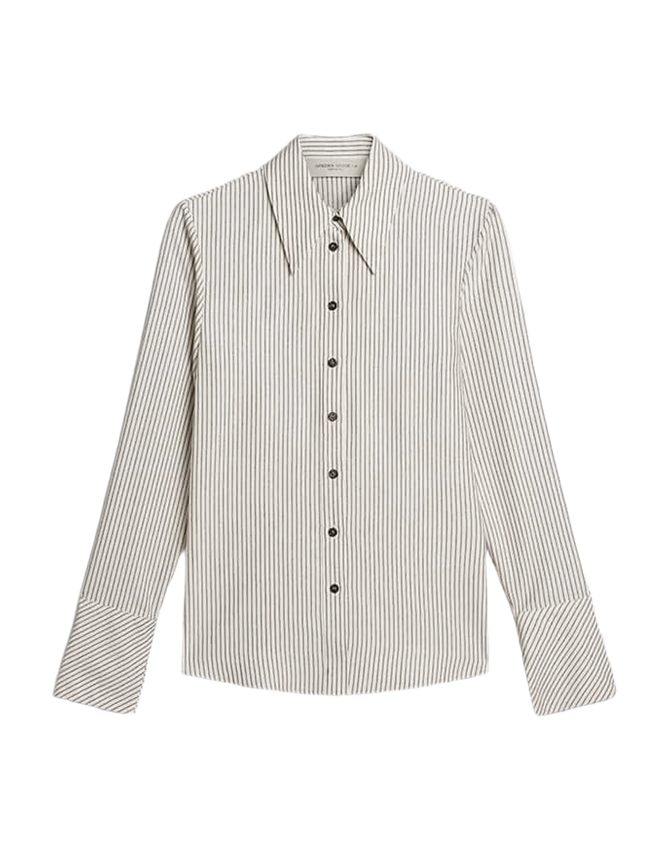 Women | White Viscose Shirt with Narrow Black Stripes | Arctic Wolf x Black - Image 7