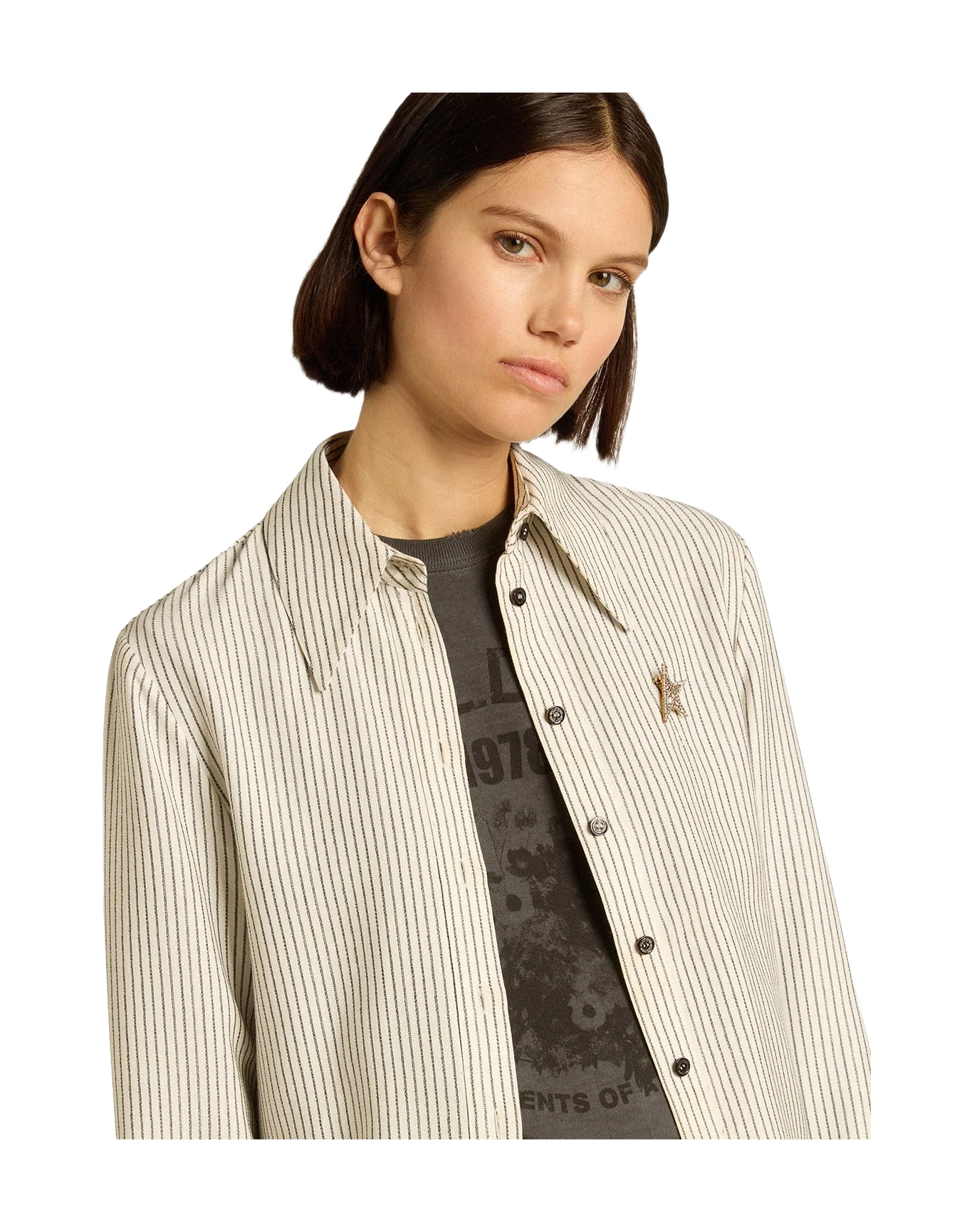 Women | White Viscose Shirt with Narrow Black Stripes | Arctic Wolf x Black - Image 9