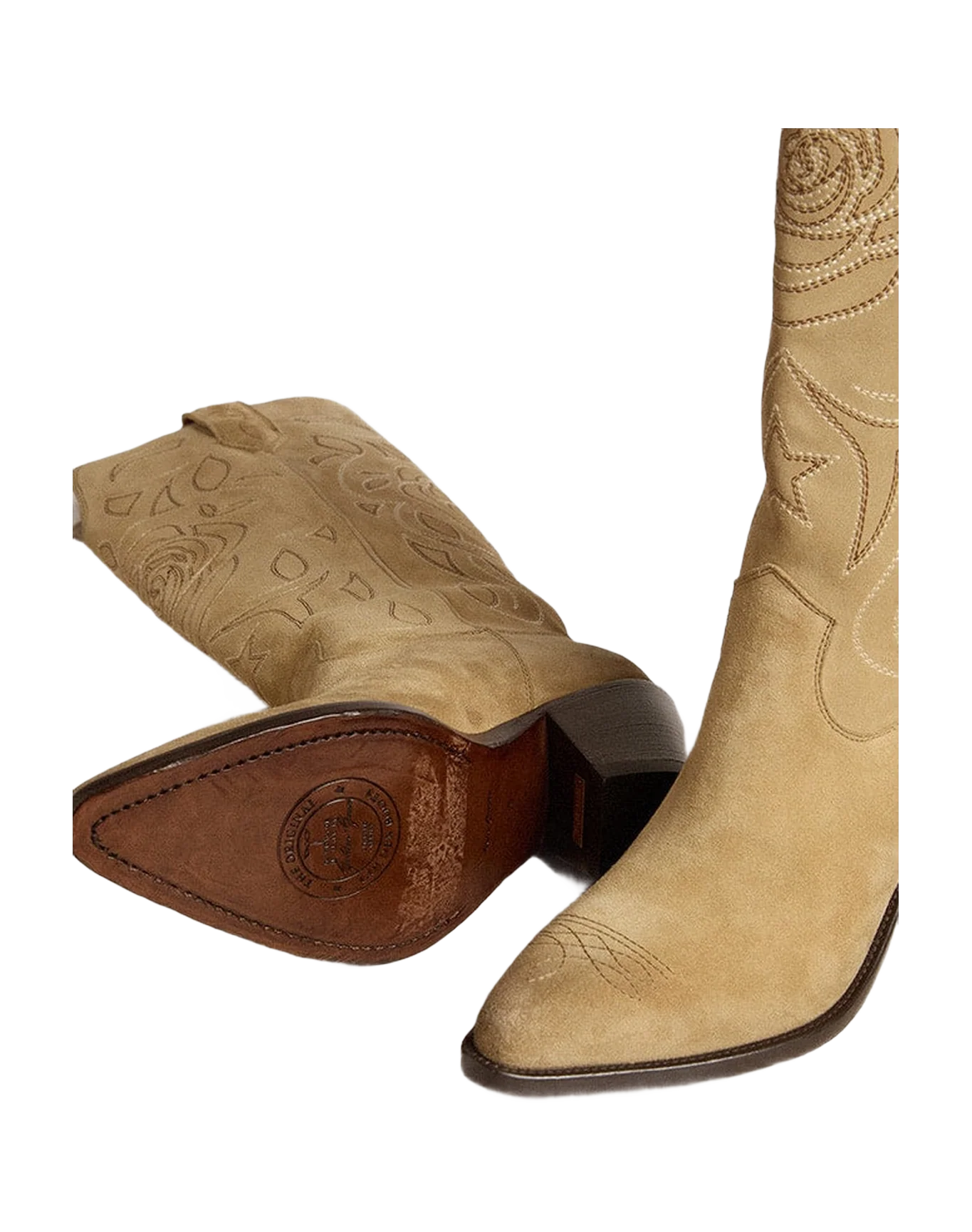 Women | Wish Star '70S Boot Beige Suede with White Embroidery | Sand - Image 2