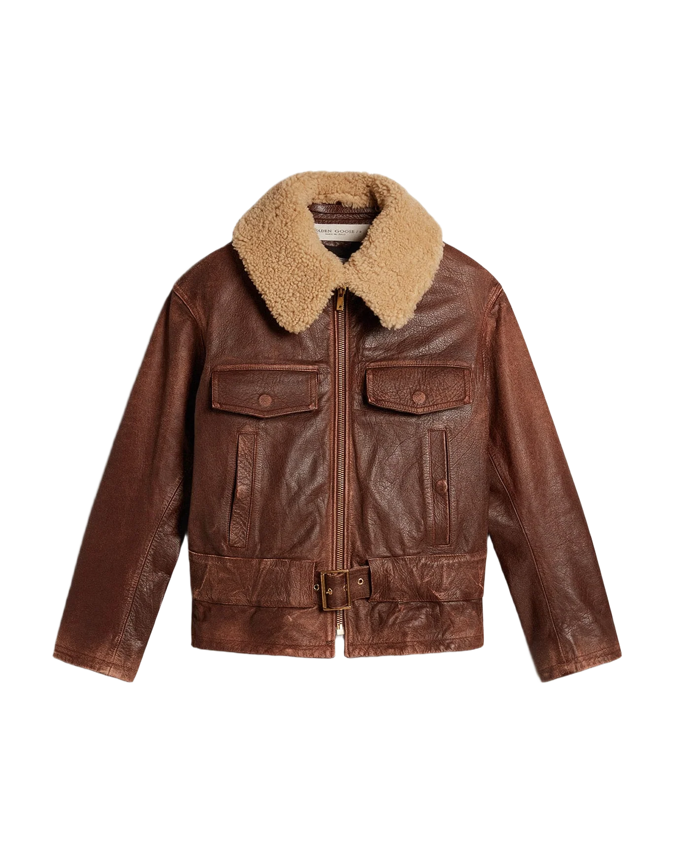 Women | Wood-Colored Jacket with Detachable Shearling Collar | Sassafras - Image 10