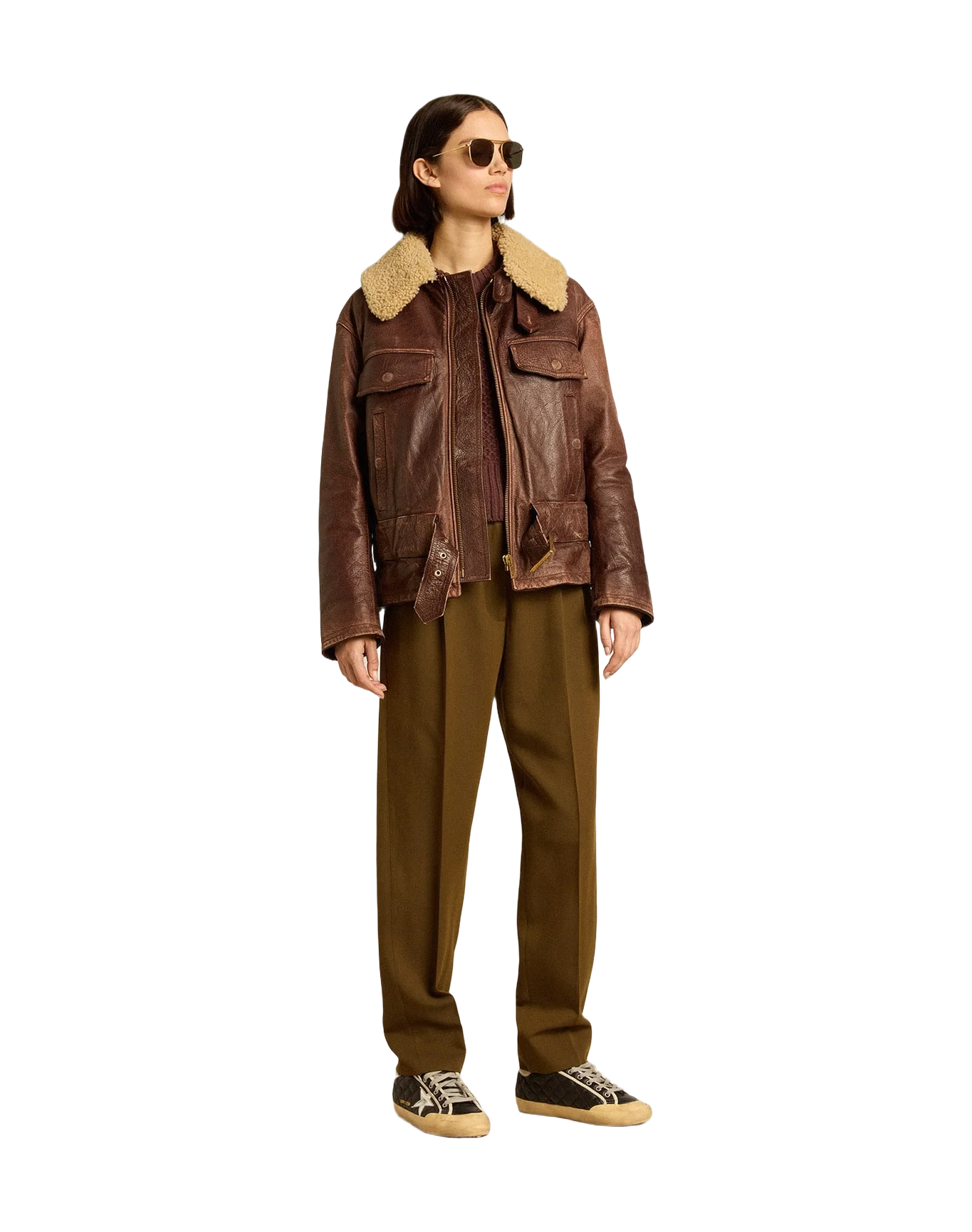 Women | Wood-Colored Jacket with Detachable Shearling Collar | Sassafras - Image 4