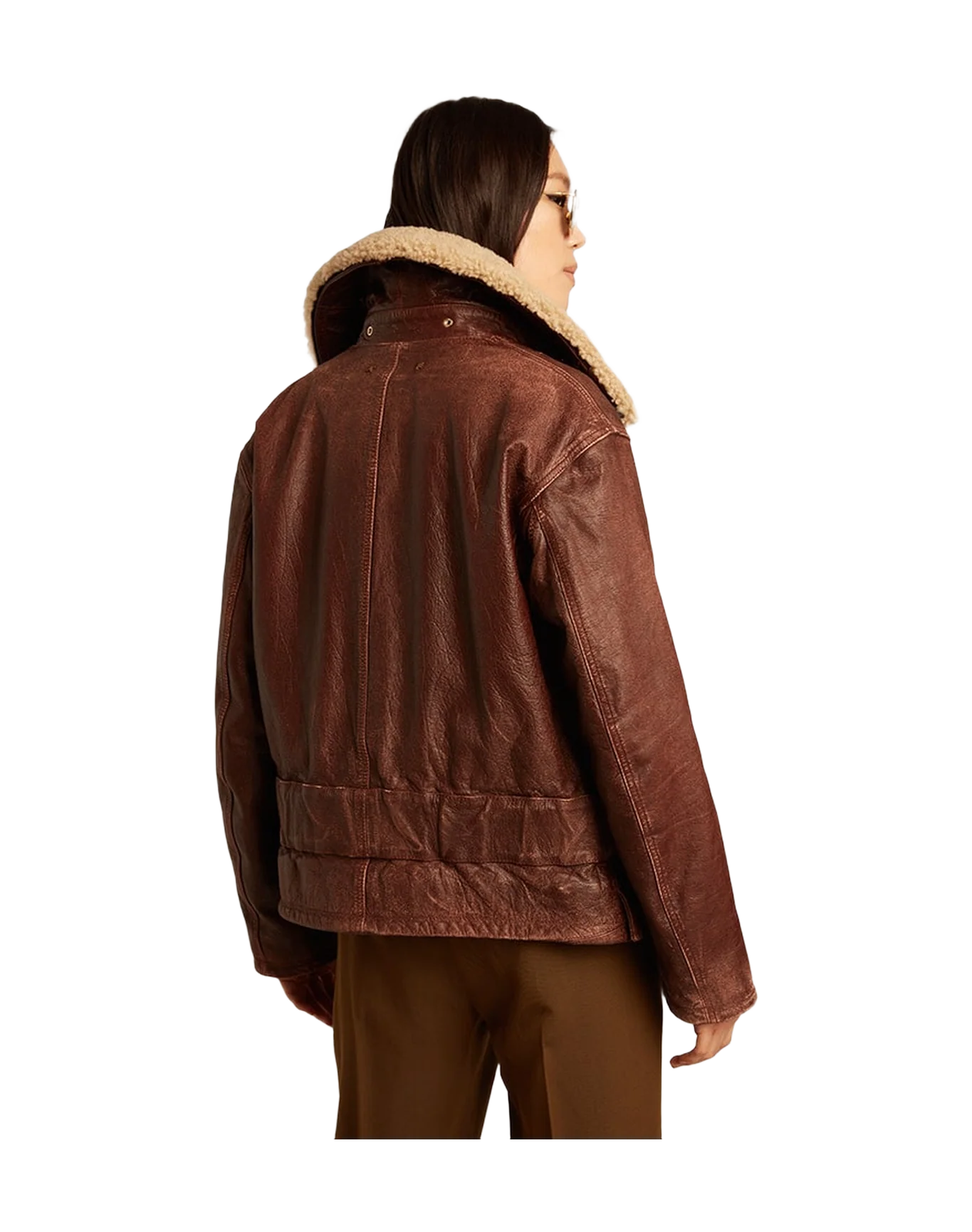 Women | Wood-Colored Jacket with Detachable Shearling Collar | Sassafras - Image 6