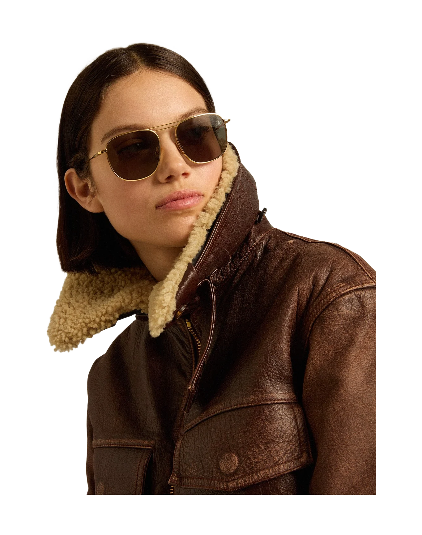 Women | Wood-Colored Jacket with Detachable Shearling Collar | Sassafras - Image 7
