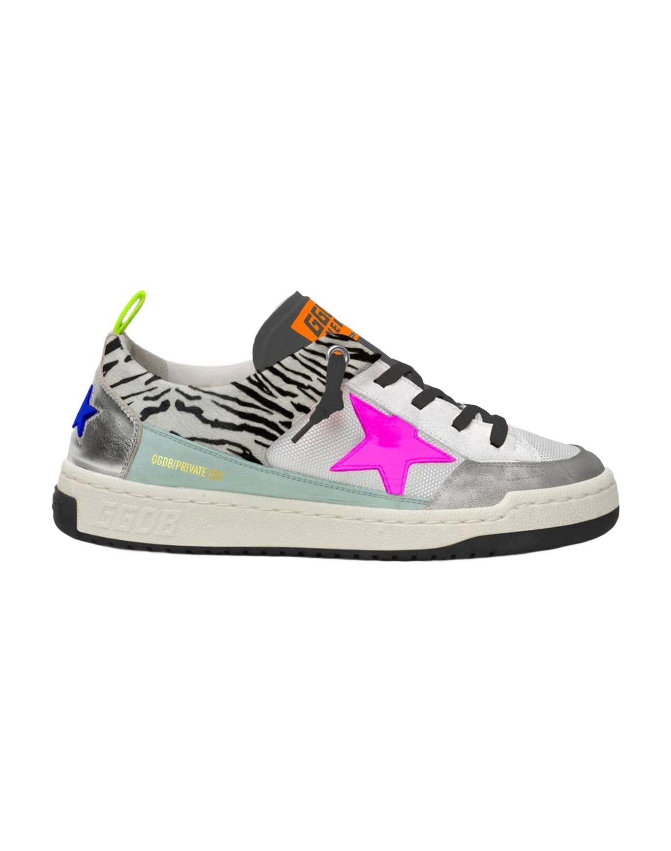 Women | Yeah Sneakers Net with Zebra Pony Print & Fuchsia Leather Star | White x Zebra x Silver x Fluo Pink - Image 2
