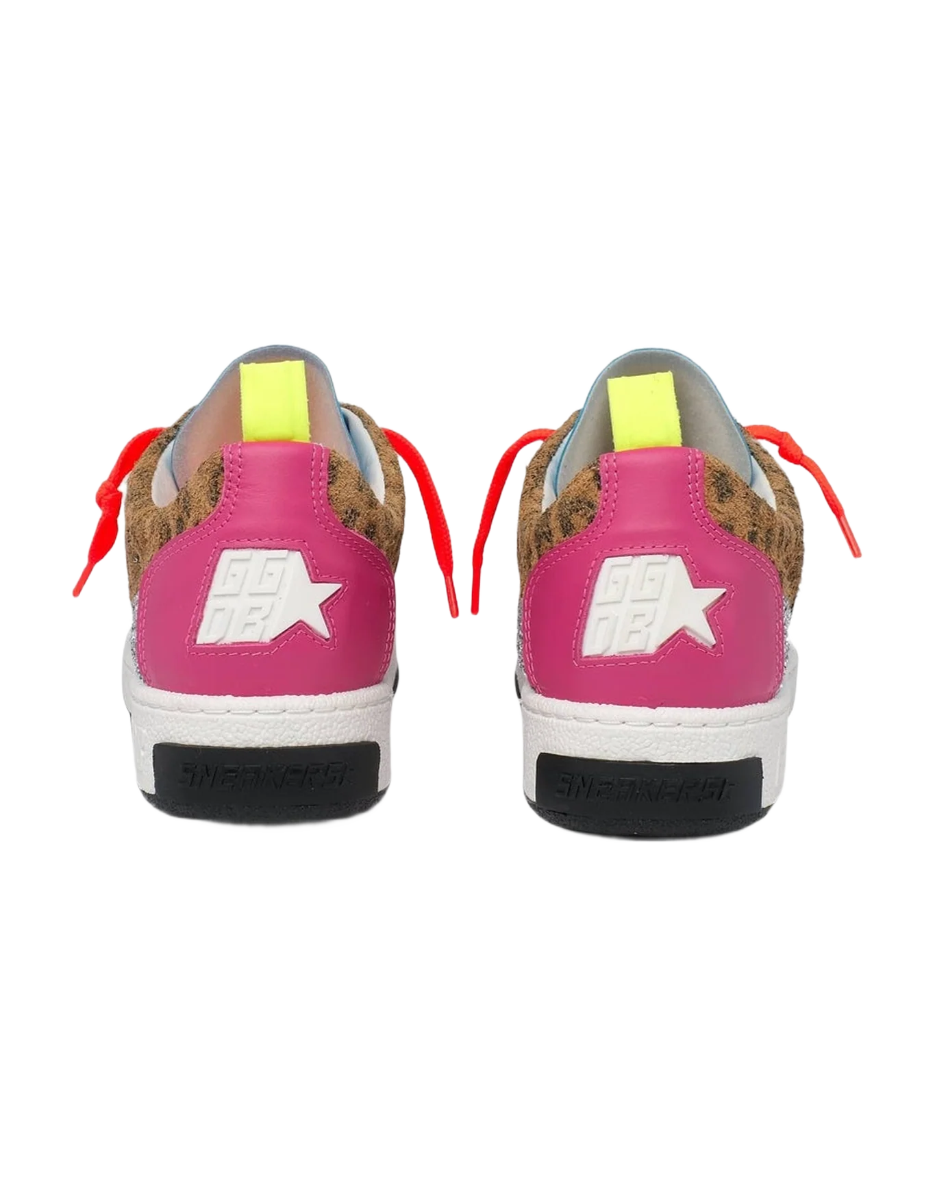 Women | Yeah Sneakers with Silver Glitter, Animal-Print & Colored Leather Patchwork | Black x Beige Brown Leo x White x Rose Quartz x Fuxia