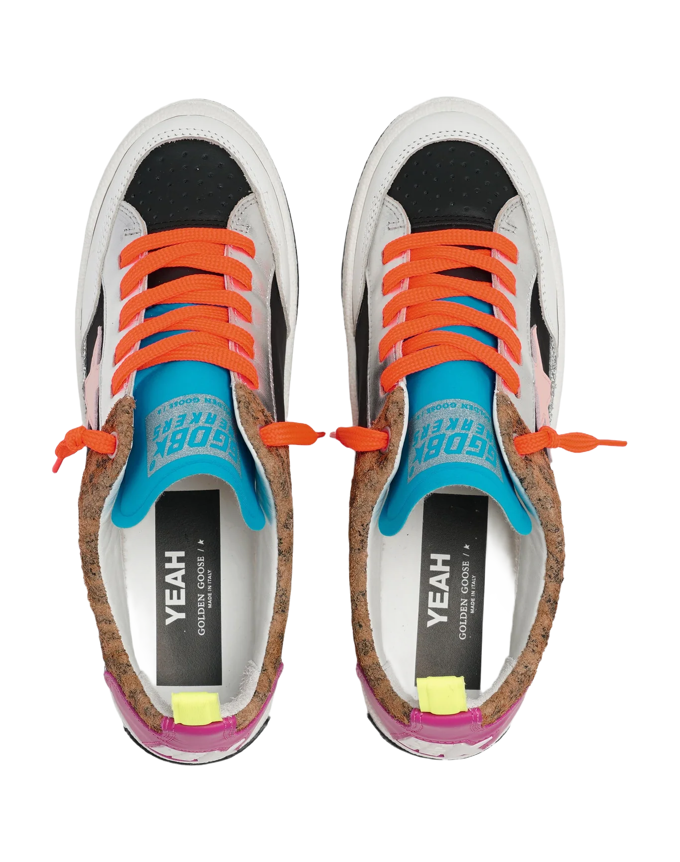 Women | Yeah Sneakers with Silver Glitter, Animal-Print & Colored Leather Patchwork | Black x Beige Brown Leo x White x Rose Quartz x Fuxia - Image 2