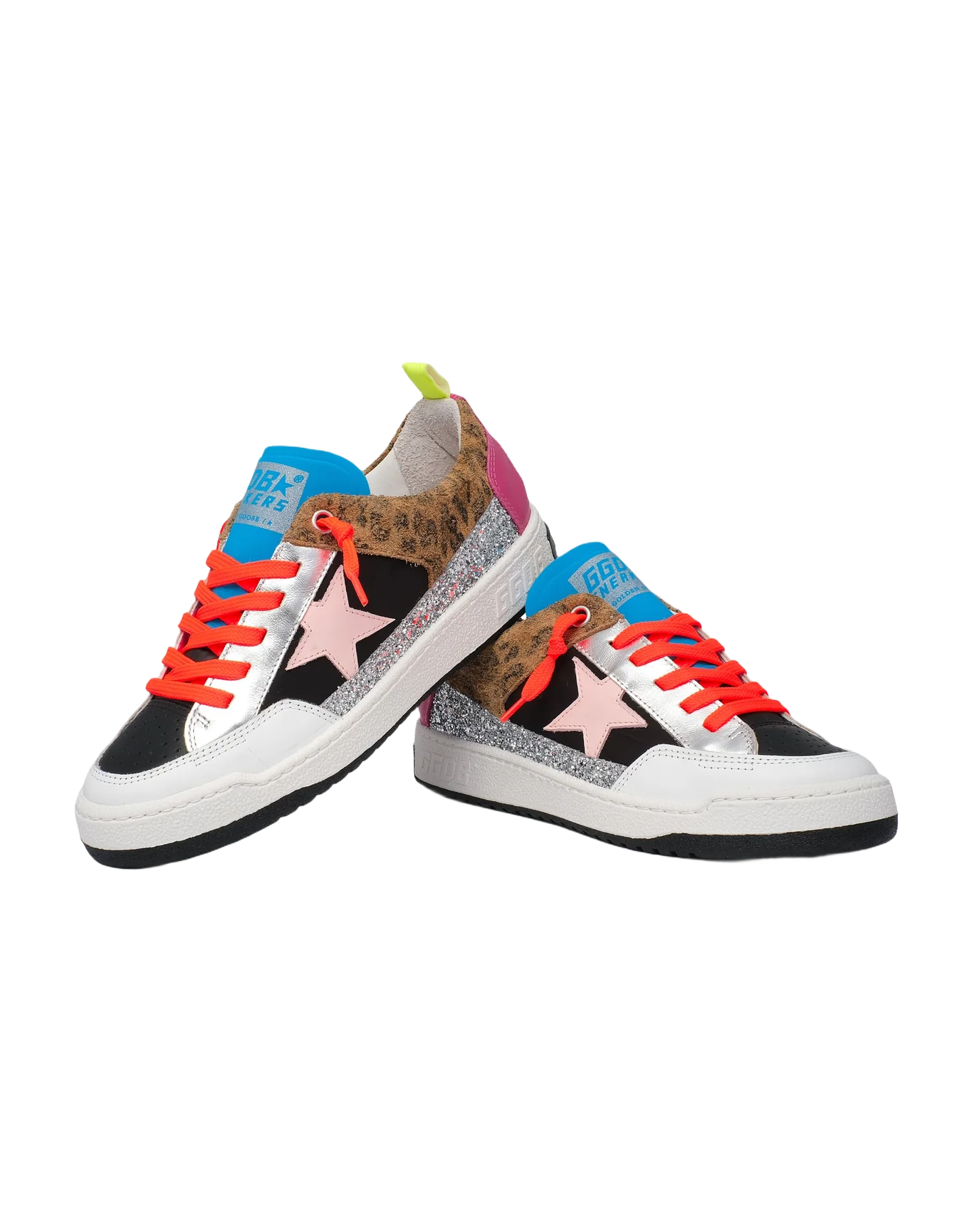 Women | Yeah Sneakers with Silver Glitter, Animal-Print & Colored Leather Patchwork | Black x Beige Brown Leo x White x Rose Quartz x Fuxia - Image 3