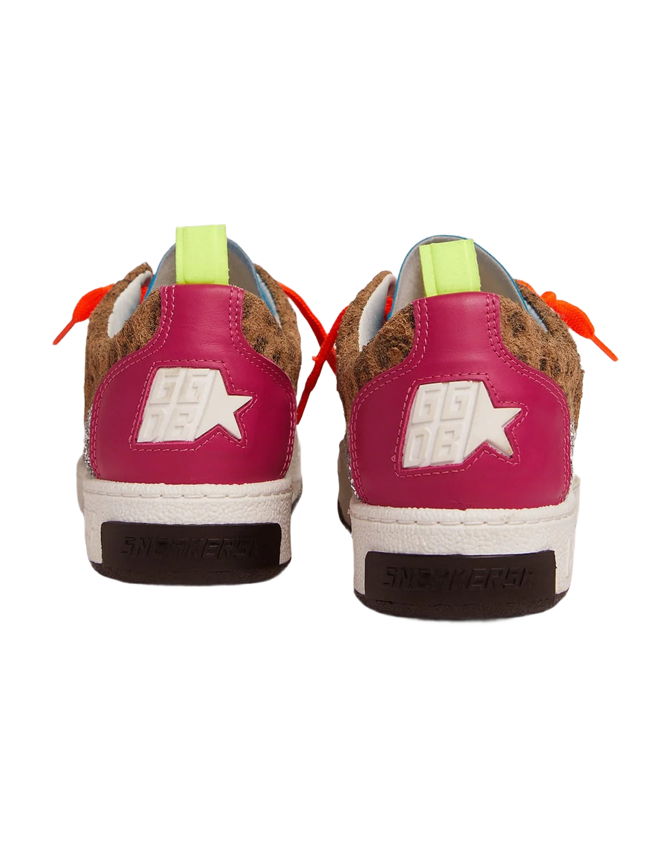 Women | Yeah Sneakers with Silver Glitter, Animal-Print & Colored Leather Patchwork | Black x Beige Brown Leo x White x Rose Quartz x Fuxia - Image 5
