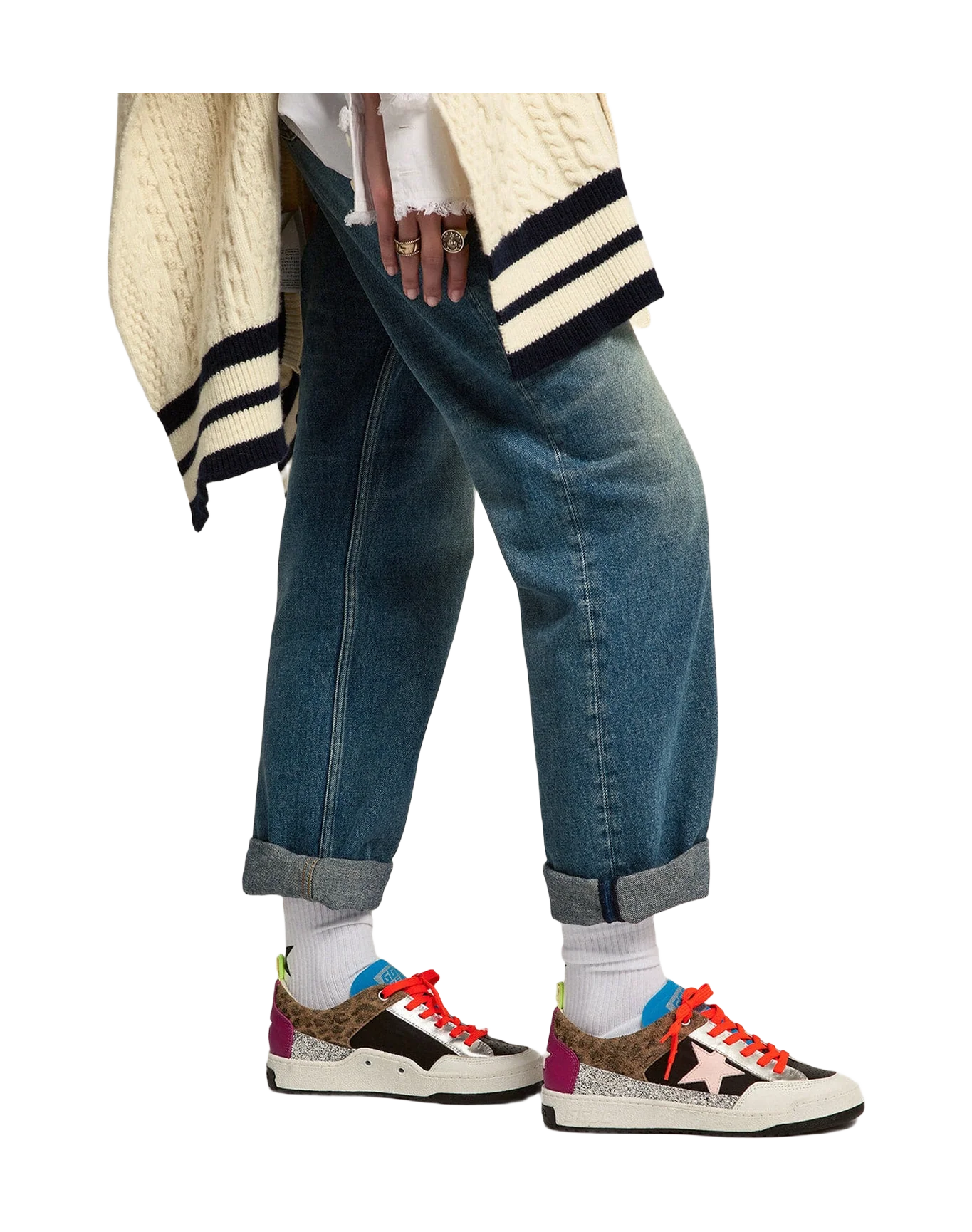 Women | Yeah Sneakers with Silver Glitter, Animal-Print & Colored Leather Patchwork | Black x Beige Brown Leo x White x Rose Quartz x Fuxia - Image 6