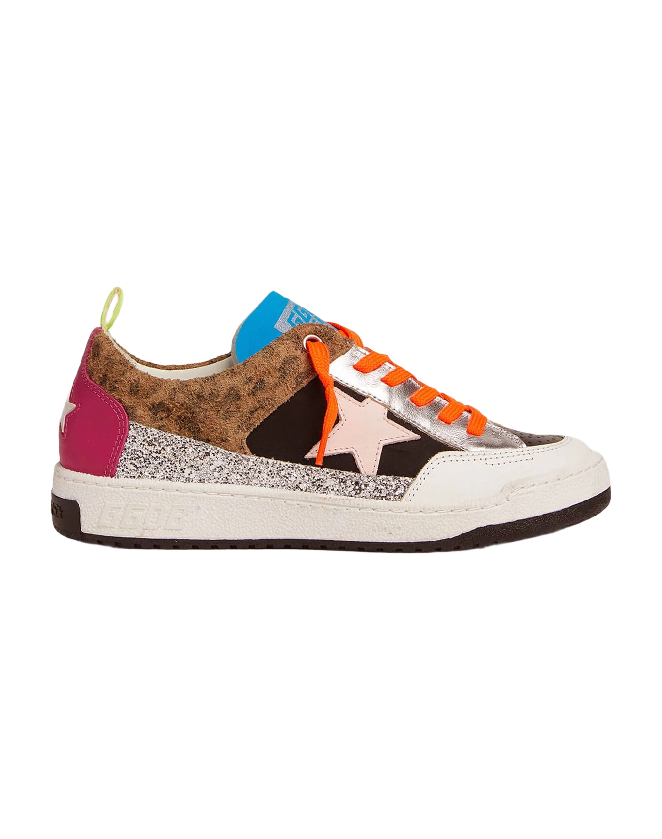 Women | Yeah Sneakers with Silver Glitter, Animal-Print & Colored Leather Patchwork | Black x Beige Brown Leo x White x Rose Quartz x Fuxia - Image 7