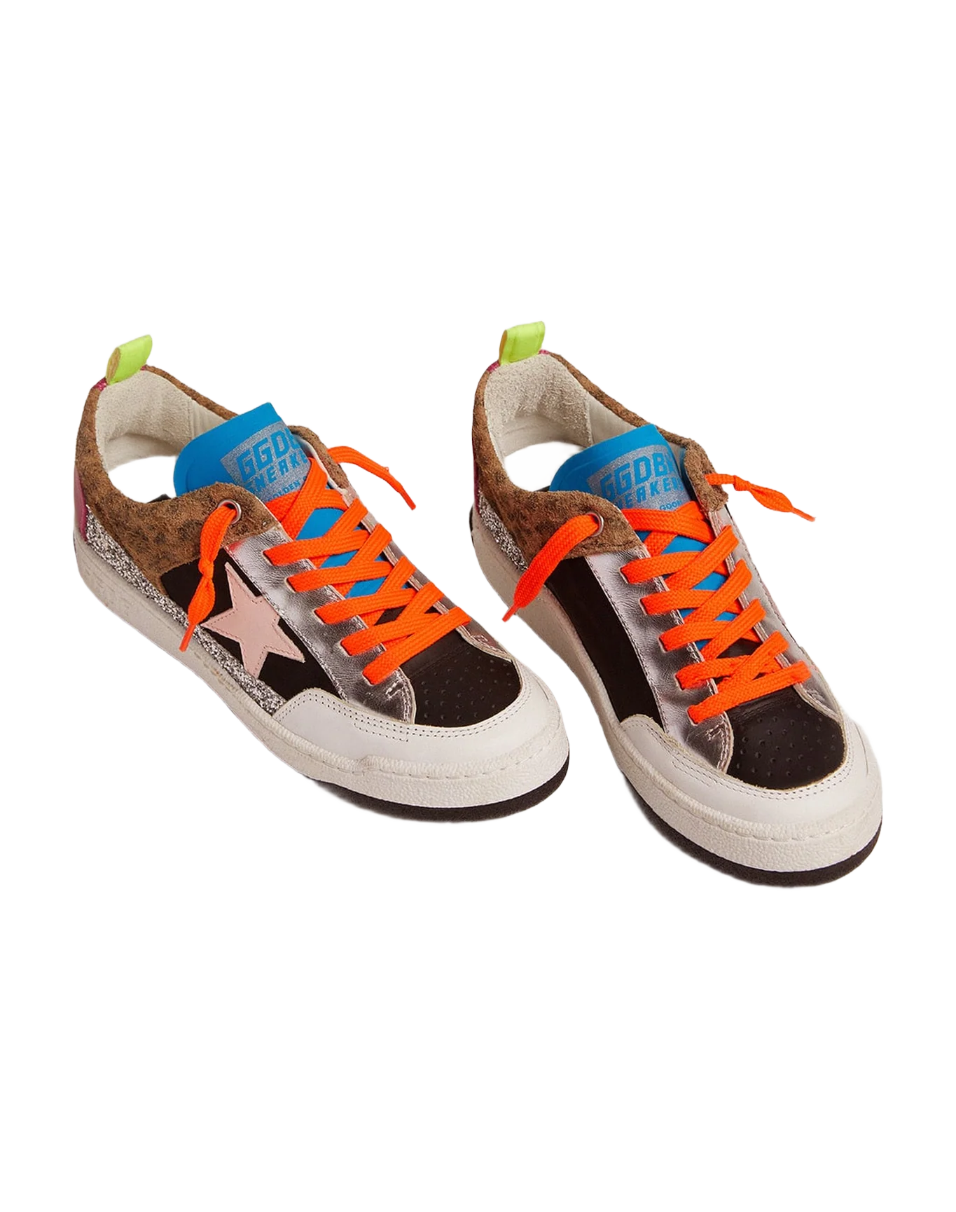 Women | Yeah Sneakers with Silver Glitter, Animal-Print & Colored Leather Patchwork | Black x Beige Brown Leo x White x Rose Quartz x Fuxia - Image 8