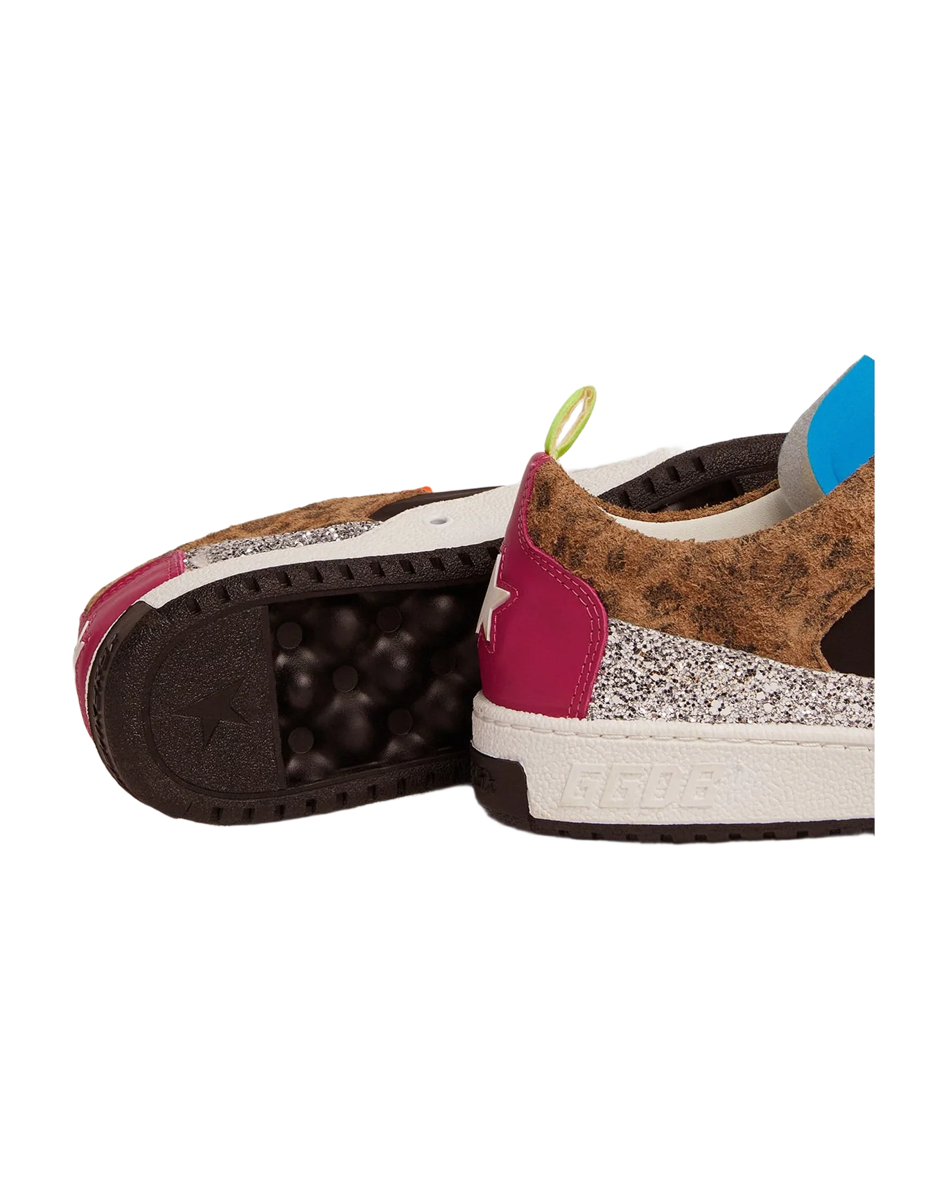 Women | Yeah Sneakers with Silver Glitter, Animal-Print & Colored Leather Patchwork | Black x Beige Brown Leo x White x Rose Quartz x Fuxia - Image 9
