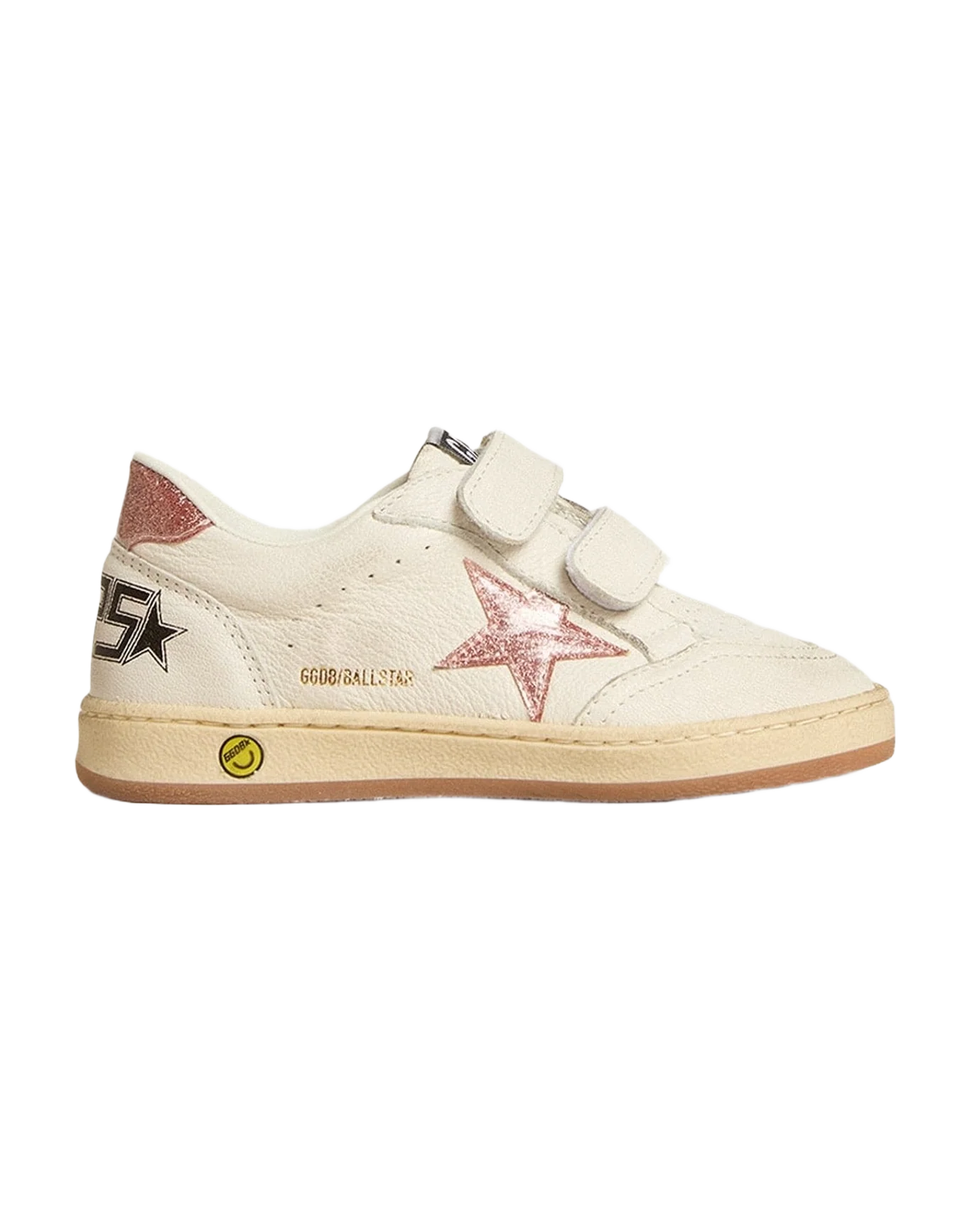 Girl | Ball Star Young Nappa with Pink Glitter Star & Heel Tab | White x Peach (V1)
