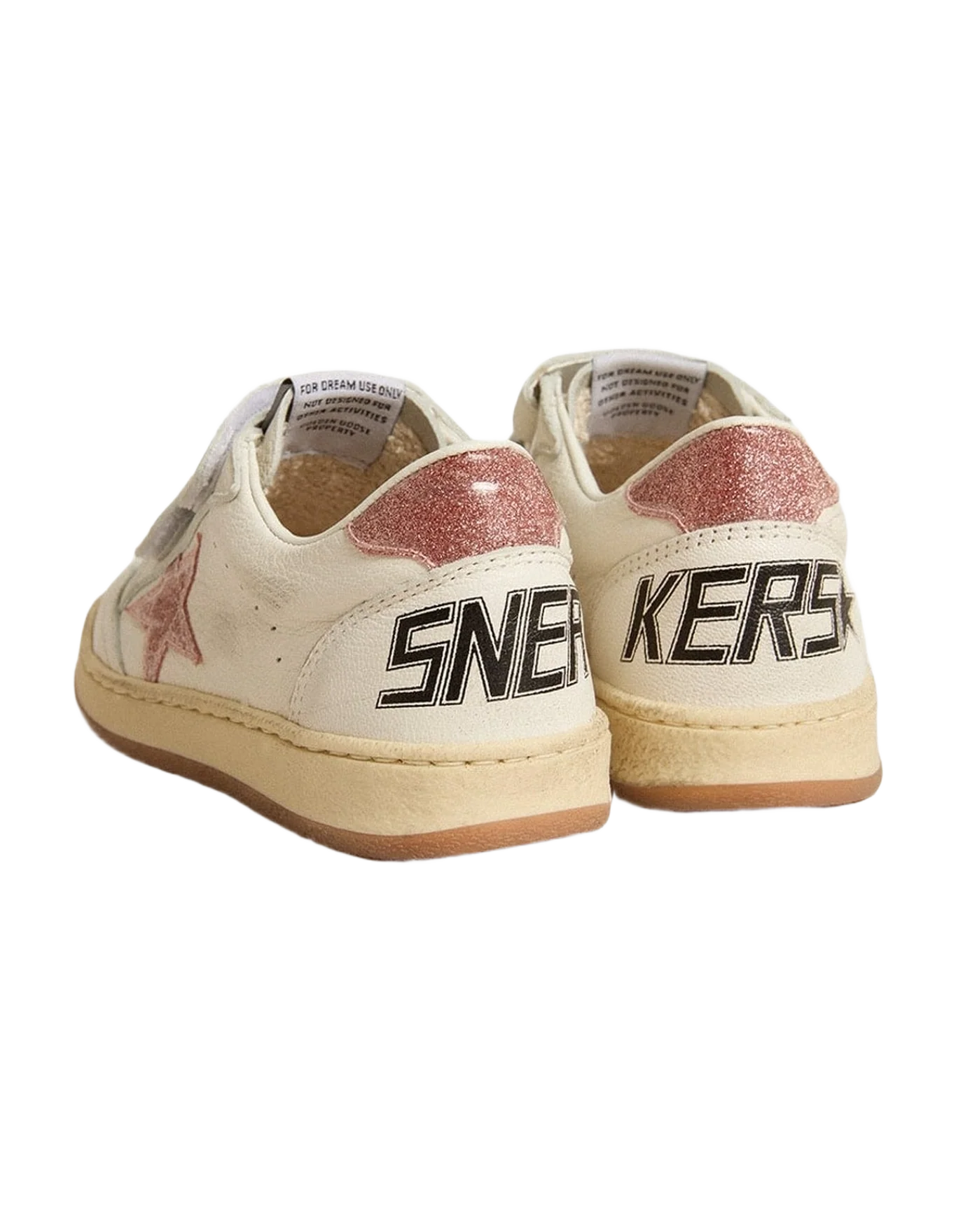 Girl | Ball Star Young Nappa with Pink Glitter Star & Heel Tab | White x Peach (V1) - Image 2