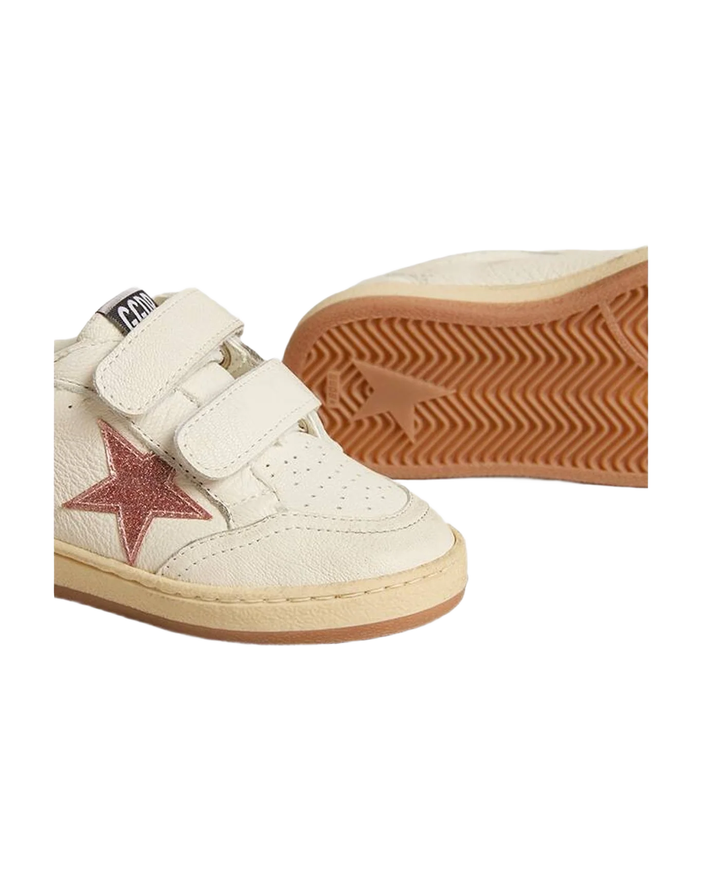 Girl | Ball Star Young Nappa with Pink Glitter Star & Heel Tab | White x Peach (V1) - Image 3