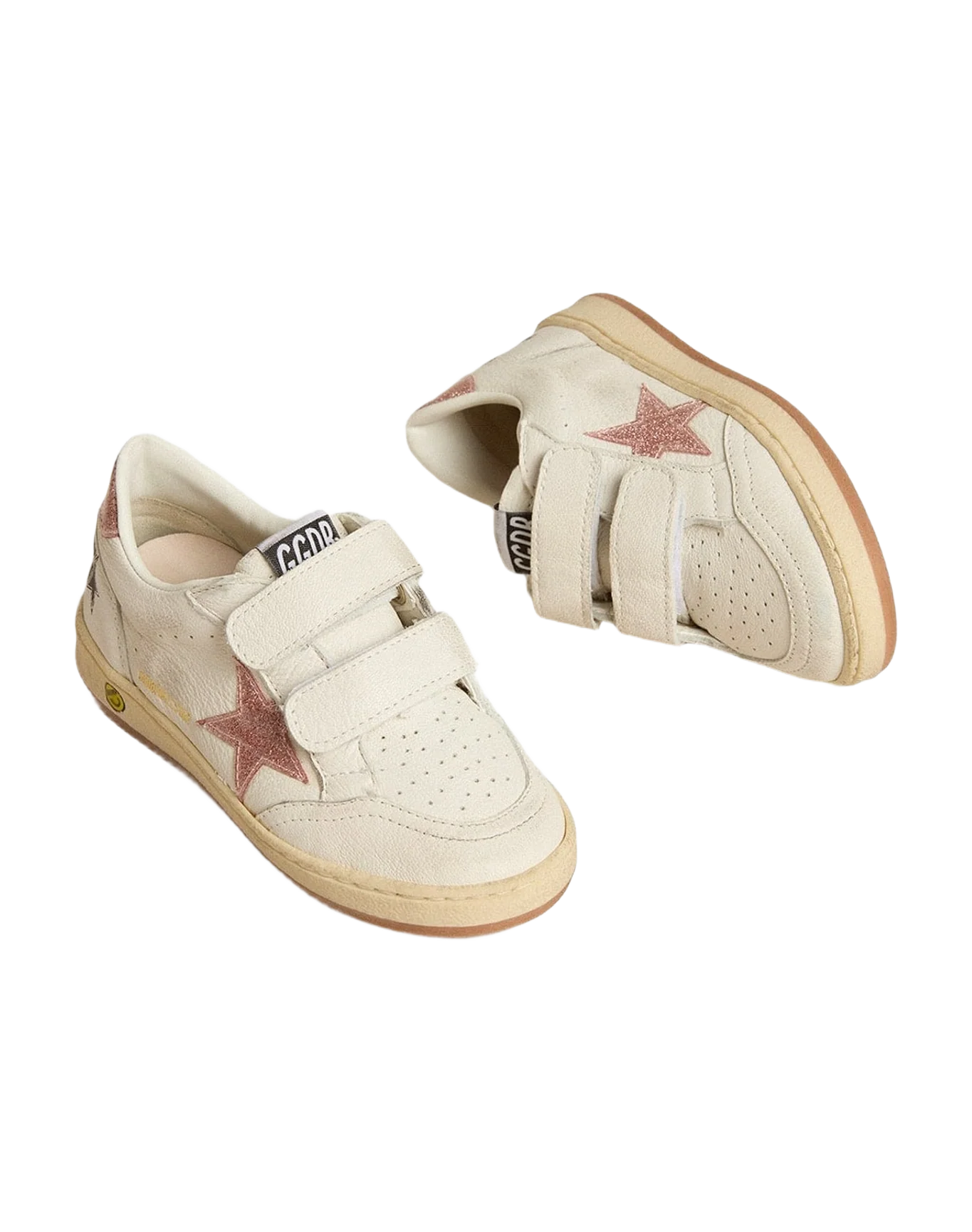 Girl | Ball Star Young Nappa with Pink Glitter Star & Heel Tab | White x Peach (V1) - Image 5
