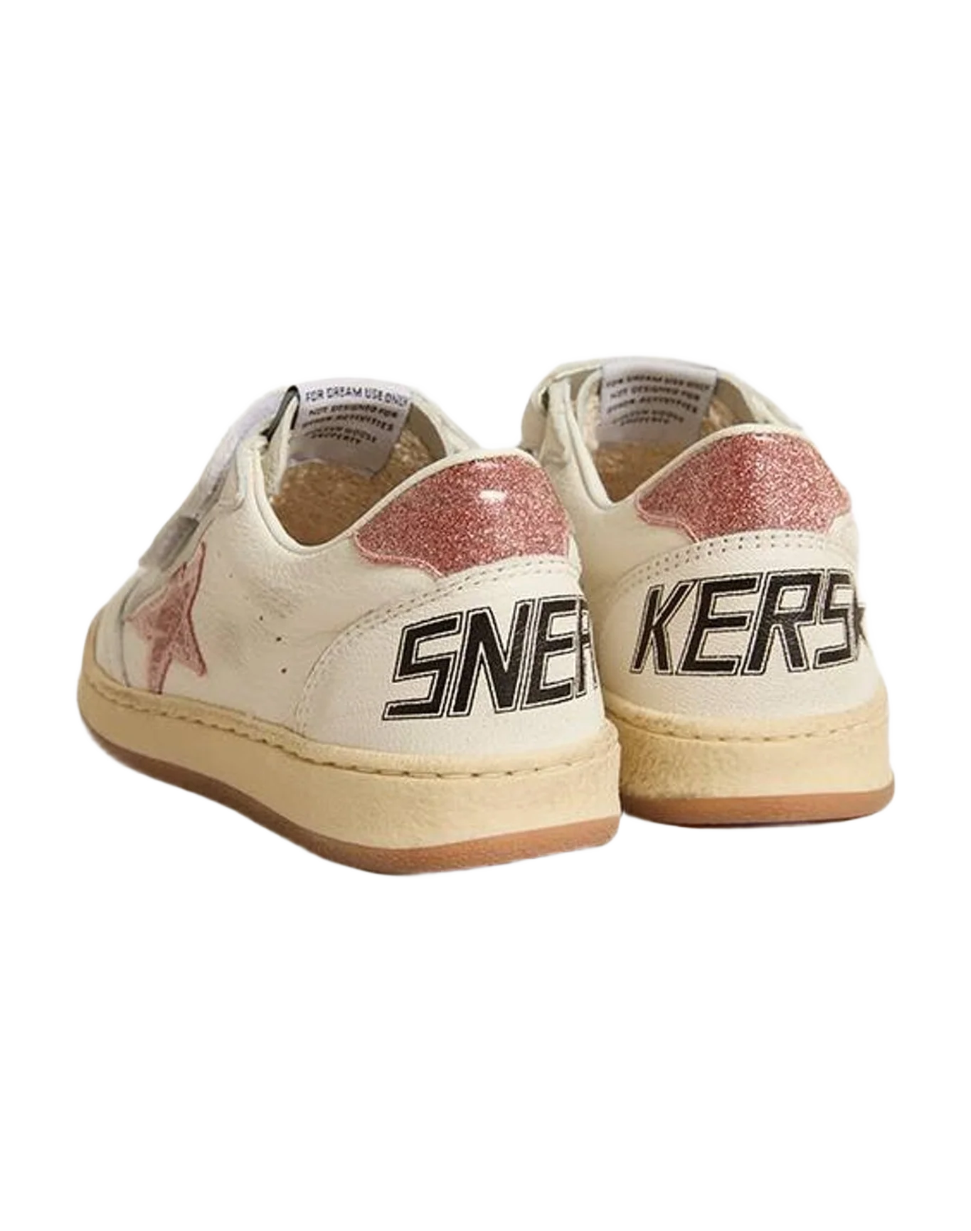 Girl | Ball Star Young Nappa with Pink Glitter Star & Heel Tab | White x Peach (V1) - Image 6