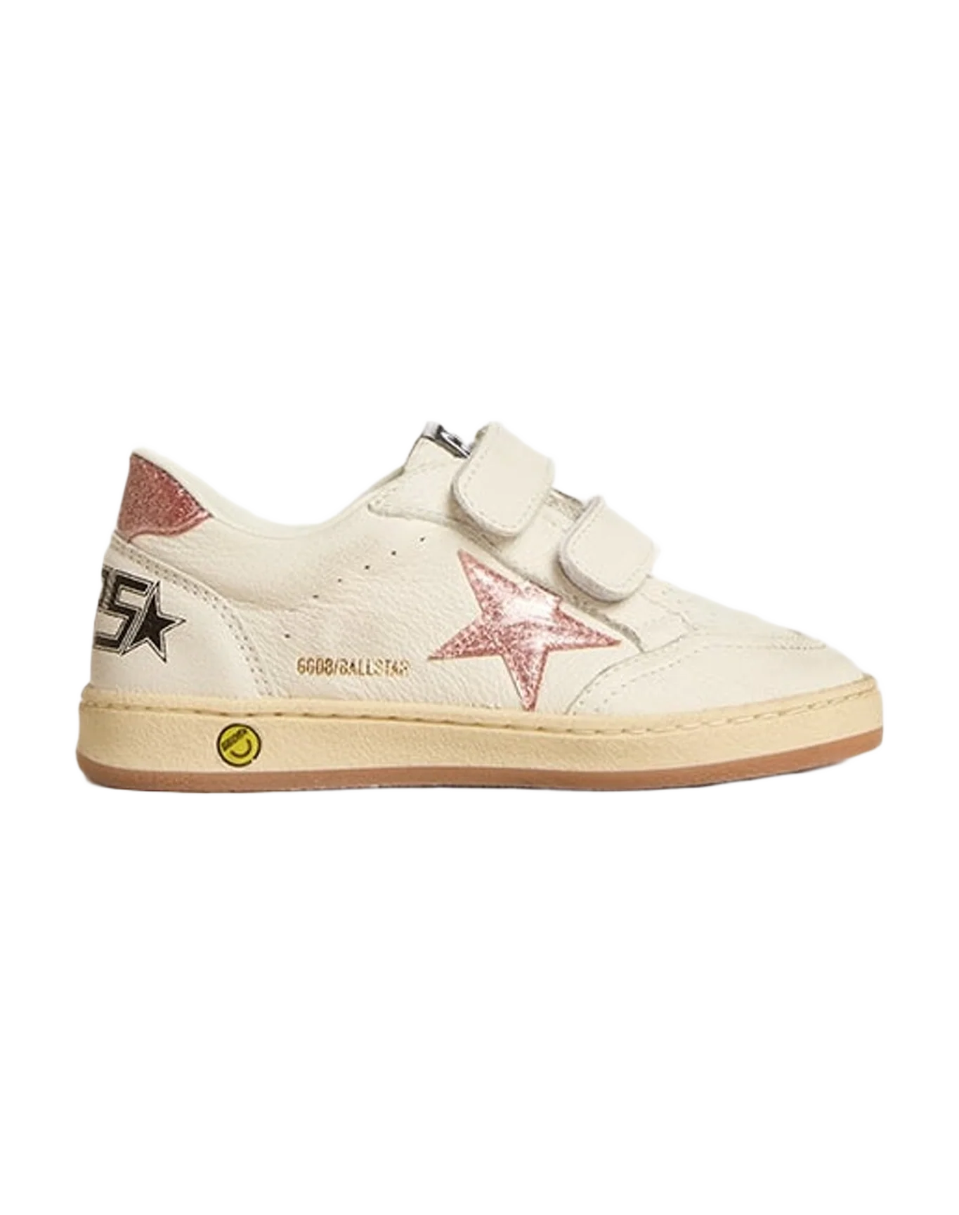 Girl | Ball Star Young Nappa with Pink Glitter Star & Heel Tab | White x Peach (V1) - Image 7