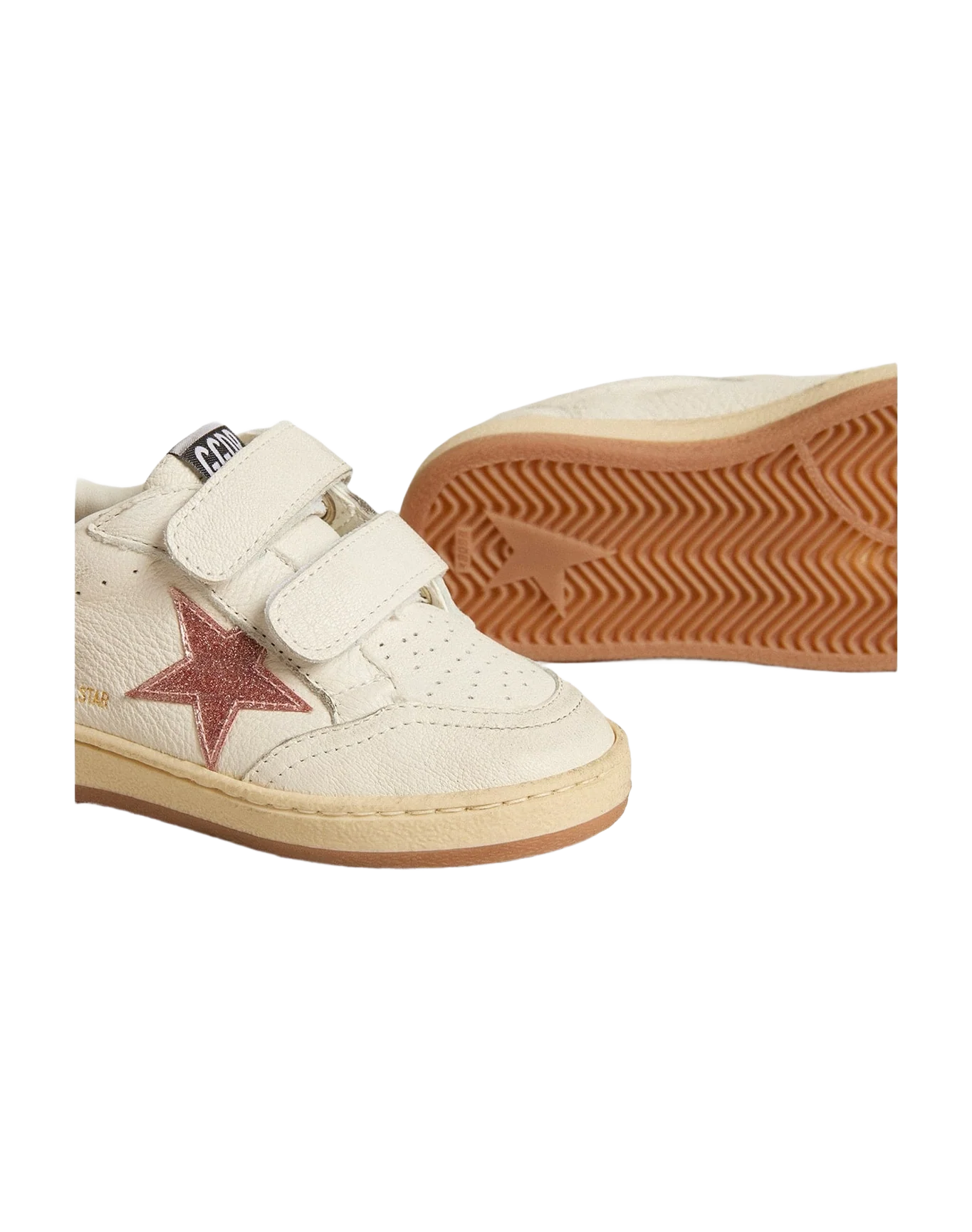 Girl | Ball Star Young Nappa with Pink Glitter Star & Heel Tab | White x Peach (V1) - Image 8