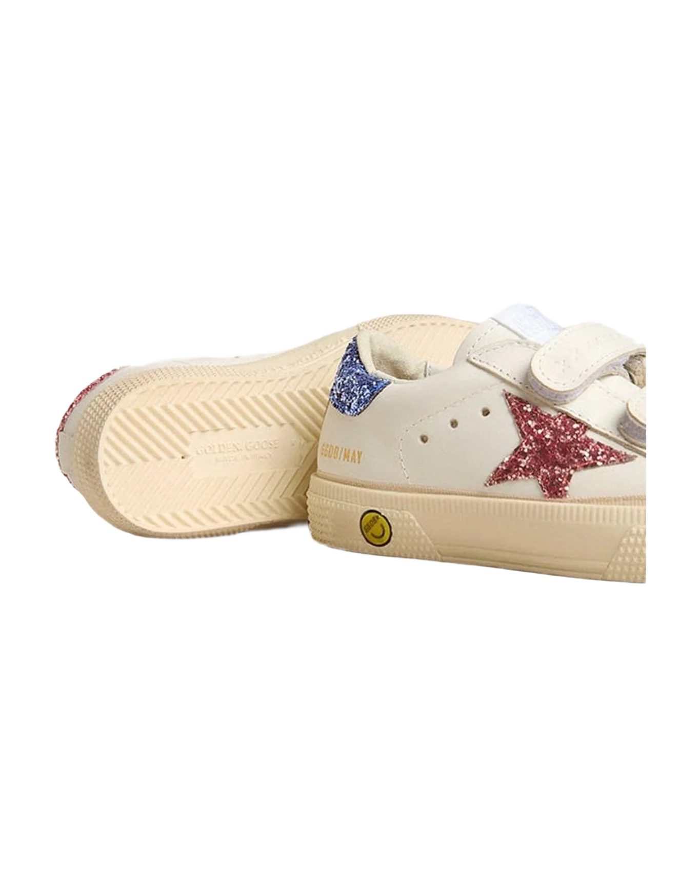 Girl | Junior May School Leather with Glitter Star & Heel Tab | White x Light Blue x Pink (V1) - Image 6