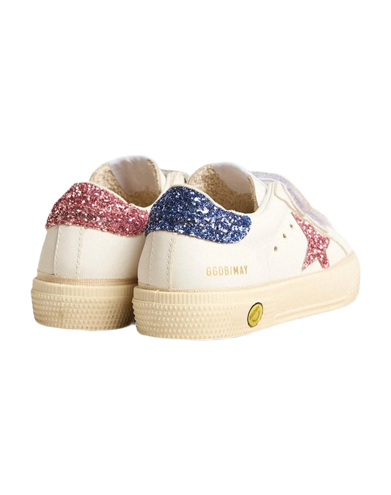 Girl | Junior May School Leather with Glitter Star & Heel Tab | White x Light Blue x Pink (V1) - Image 9