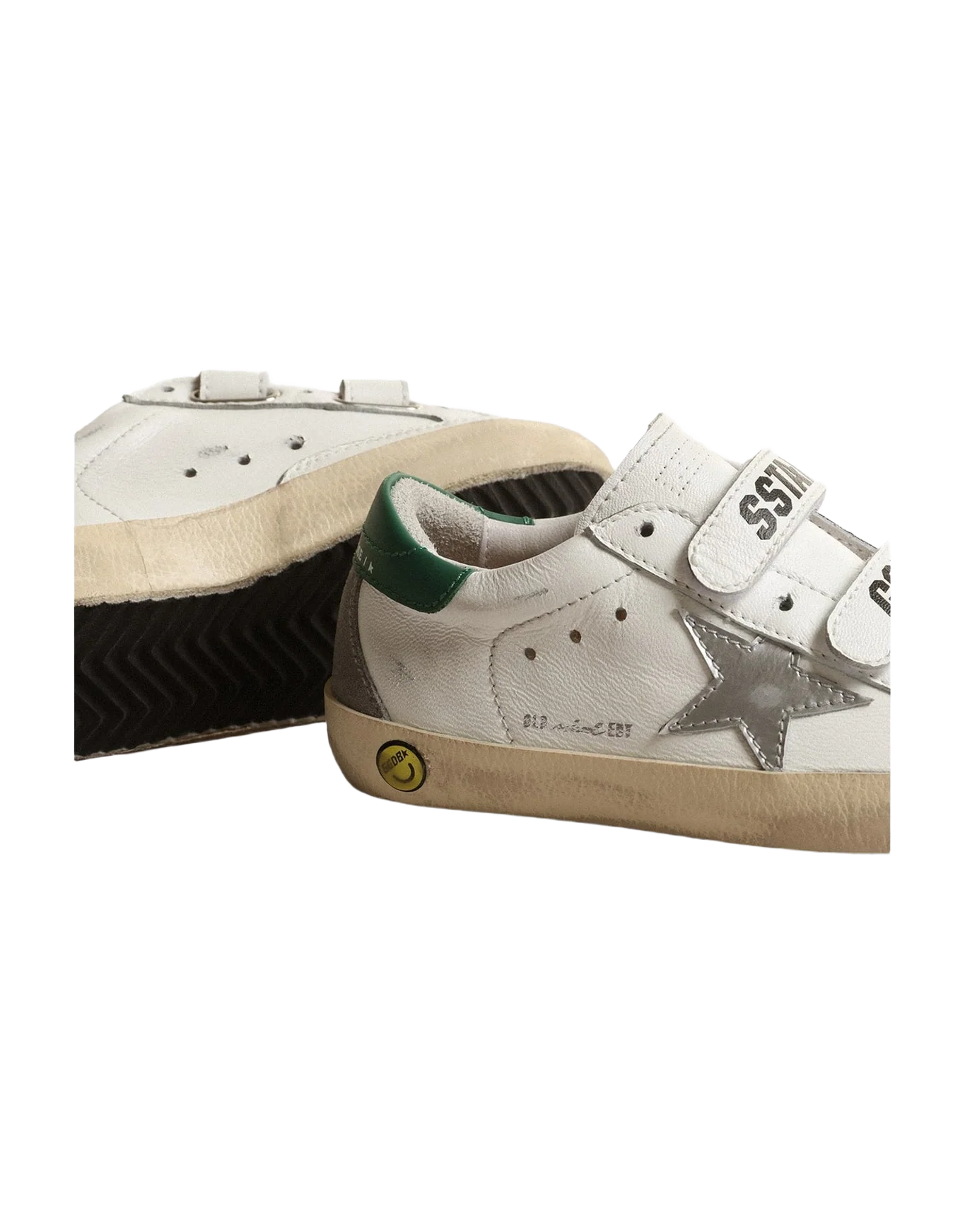 Unisex | Old School Junior with Metallic Leather Star & Heel Tab | White x Silver x Green (V1) - Image 3