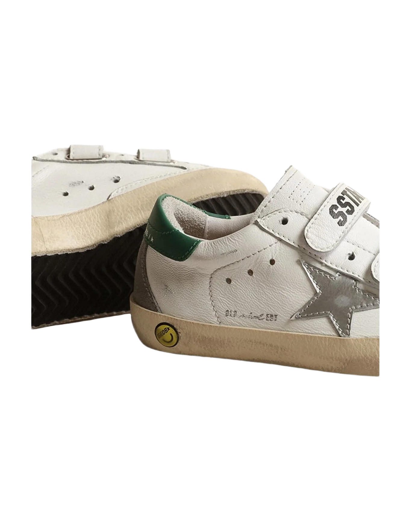 Unisex | Old School Junior with Metallic Leather Star & Heel Tab | White x Silver x Green (V2)