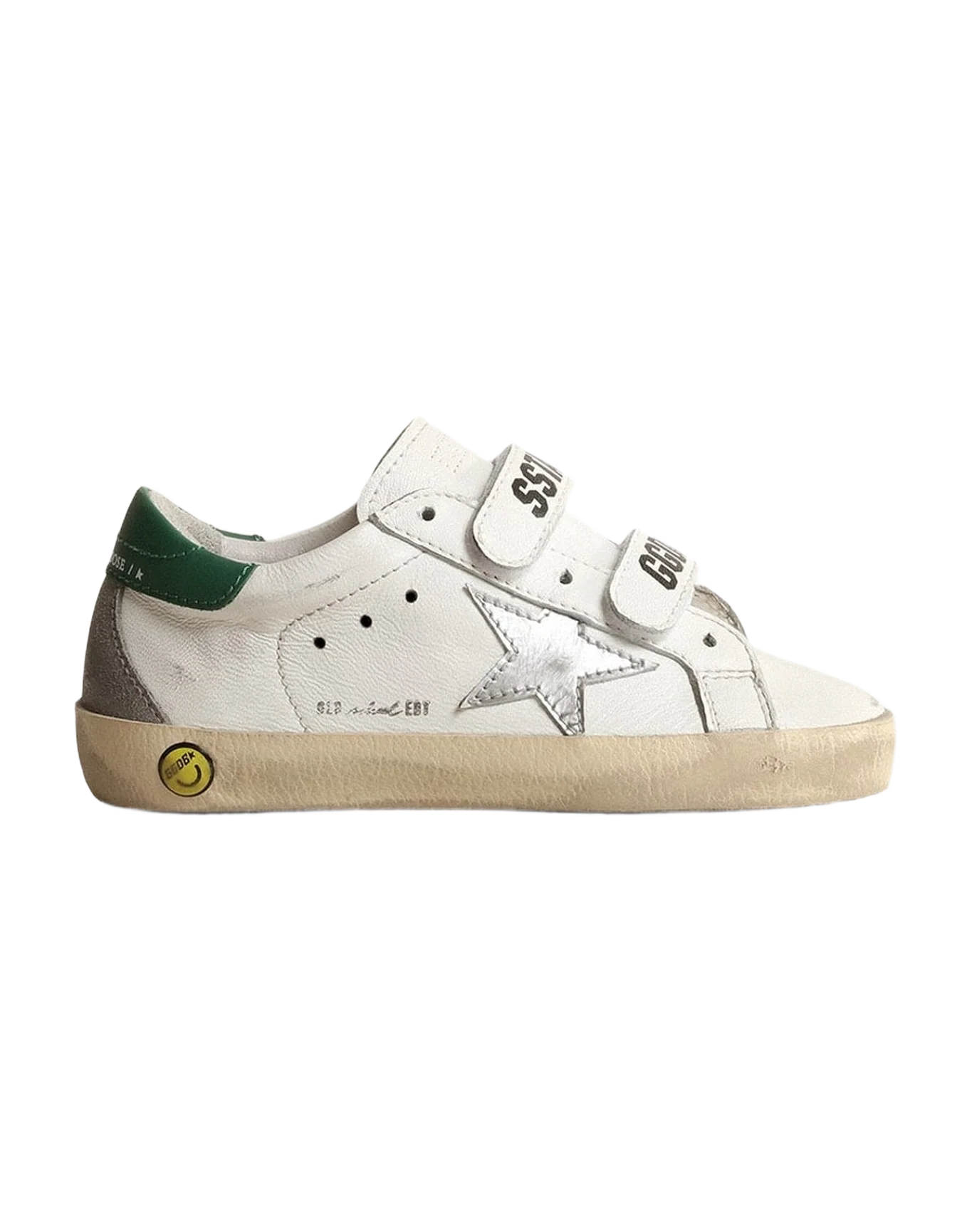 Boy | Old School Young with Metallic Leather Star & Heel Tab | White x Silver x Green (V1) - Image 2