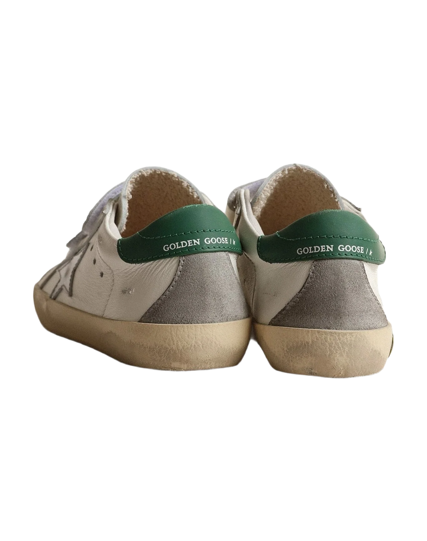 Boy | Old School Young with Metallic Leather Star & Heel Tab | White x Silver x Green (V2) - Image 8