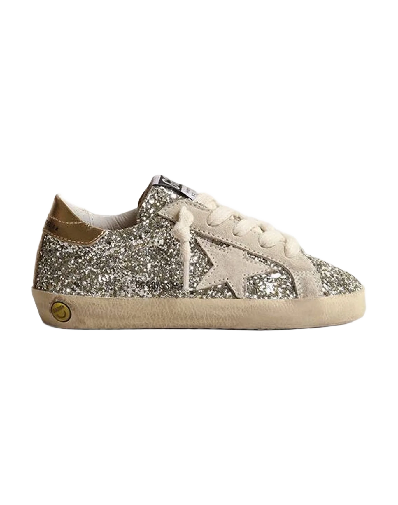 Girl | Super-Star Young Glitter with A Suede Star & Heel Tab | Platinum x Ivory x Gold (V2)
