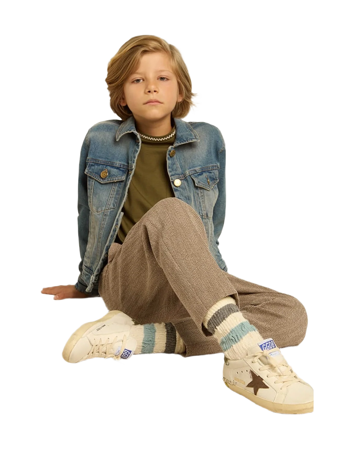 Boy | Super-Star Young Nappa with Suede Star & Heel Tab | White x Brown x Green (V1) - Image 2