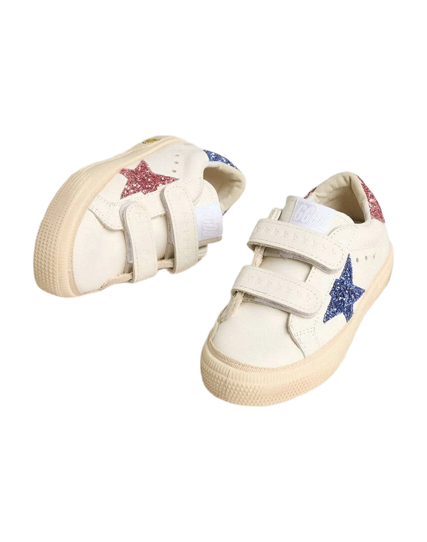 Girl | Young May School Leather with Glitter Star & Heel Tab | White x Light Blue x Pink (V1)