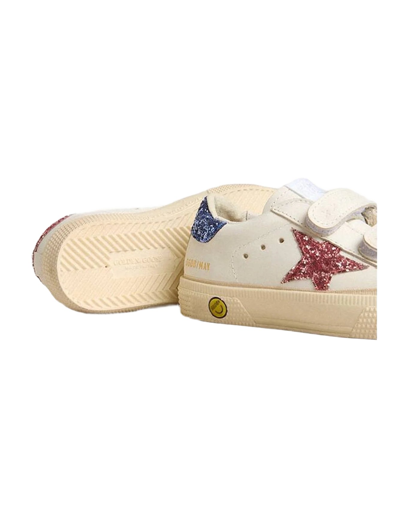 Girl | Young May School Leather with Glitter Star & Heel Tab | White x Light Blue x Pink (V1) - Image 2