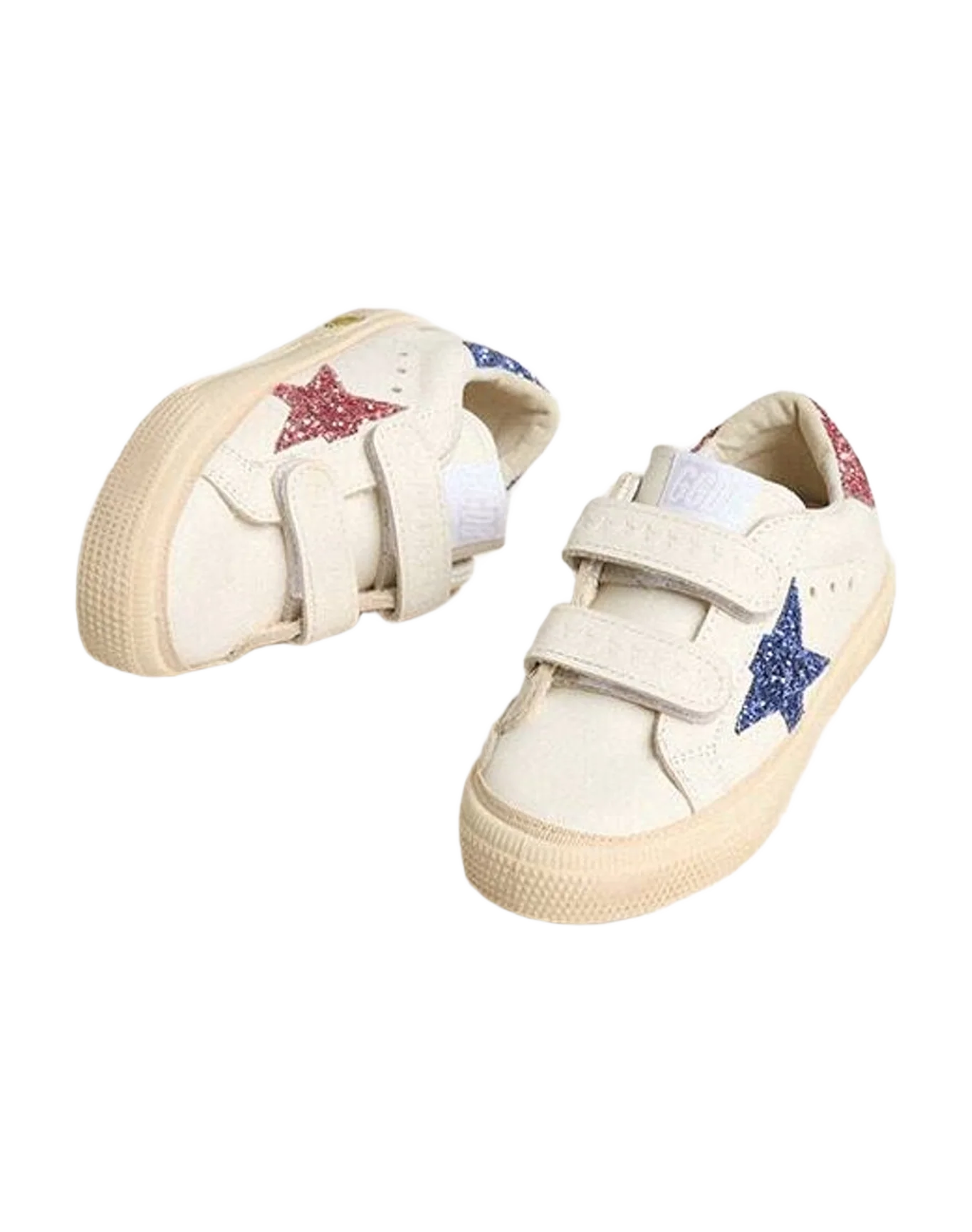 Girl | Young May School Leather with Glitter Star & Heel Tab | White x Light Blue x Pink (V1) - Image 7