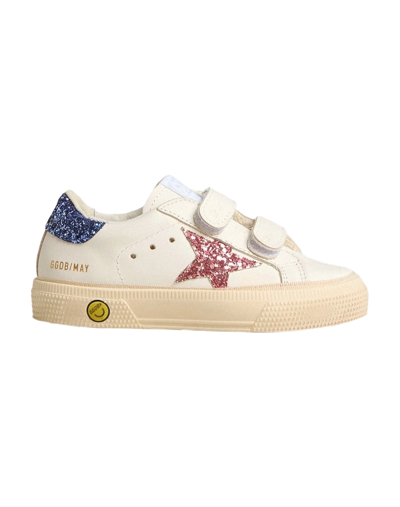 Girl | Young May School Leather with Glitter Star & Heel Tab | White x Light Blue x Pink (V2) - Image 3