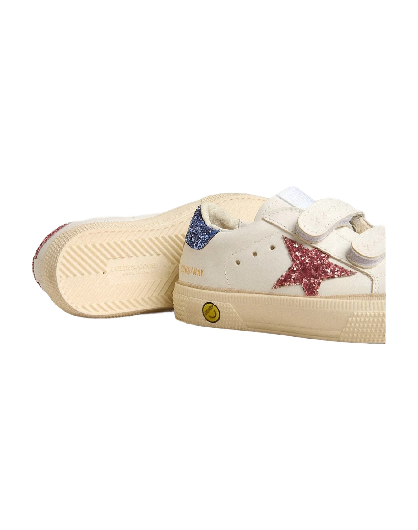 Girl | Young May School Leather with Glitter Star & Heel Tab | White x Light Blue x Pink (V2) - Image 4