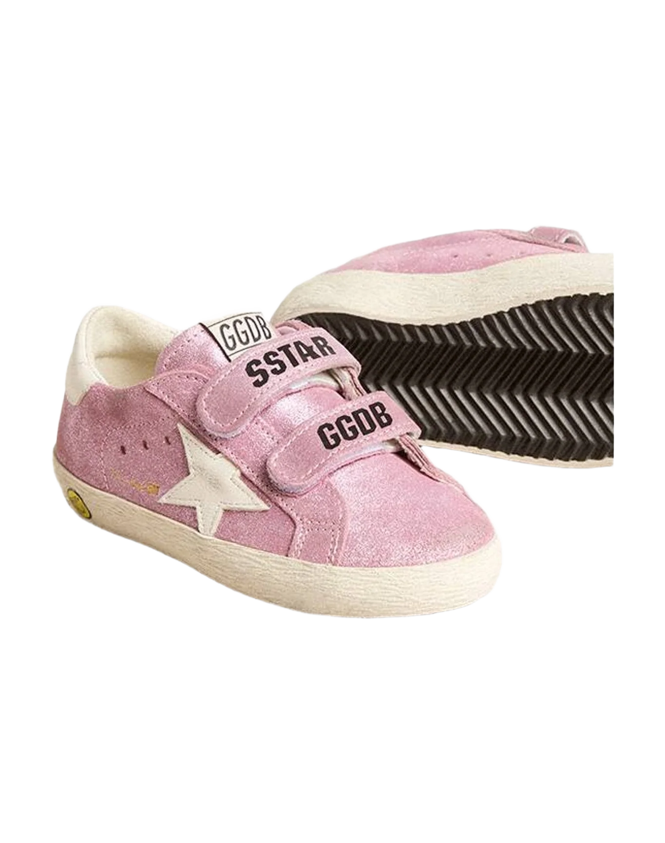 Girl | Young Old School Metallic Suede with Leather Star & Heel Tab | Pink x White (V2) - Image 2