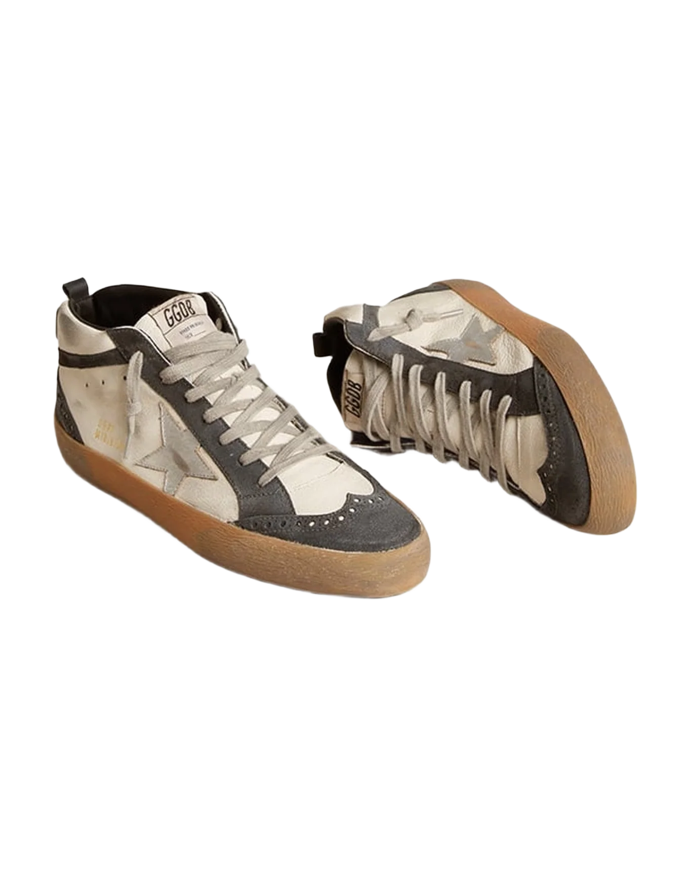 Men | Mid Star Nappa Leather with Leather Star & Suede Flash | White x Black x Silver (V2) - Image 5
