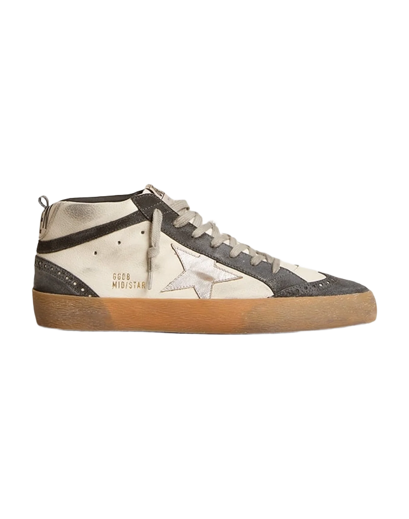 Men | Mid Star Nappa Leather with Leather Star & Suede Flash | White x Black x Silver (V2) - Image 8
