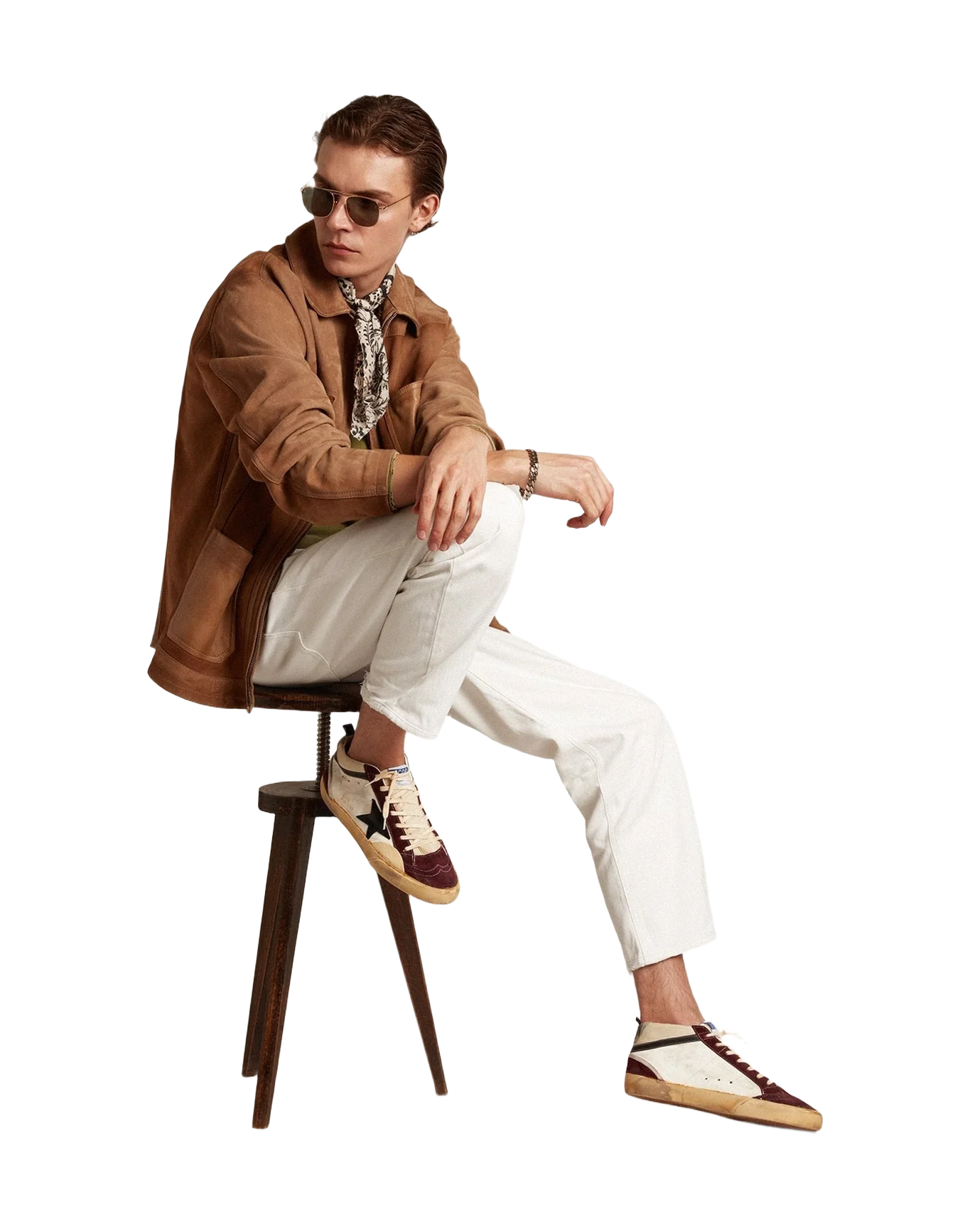 Men | Mid Star Nappa with Suede Star & Inserts | Cream x Wine Red x Black (V1) - Image 5