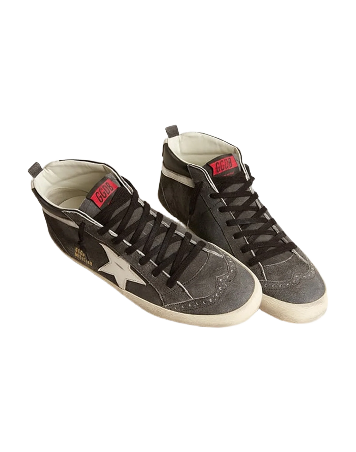 Men | Mid Star Suede with Leather Star & Silver Flash | Black x White x Black (V2) - Image 2