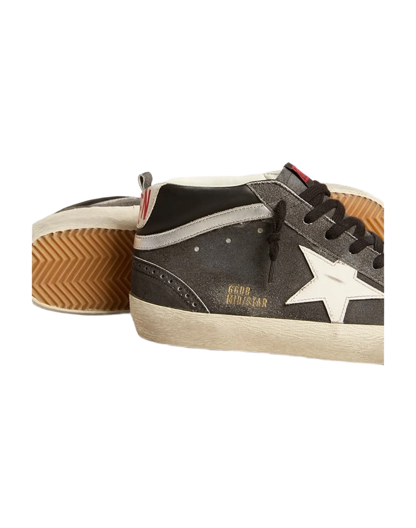 Men | Mid Star Suede with Leather Star & Silver Flash | Black x White x Black (V2) - Image 3