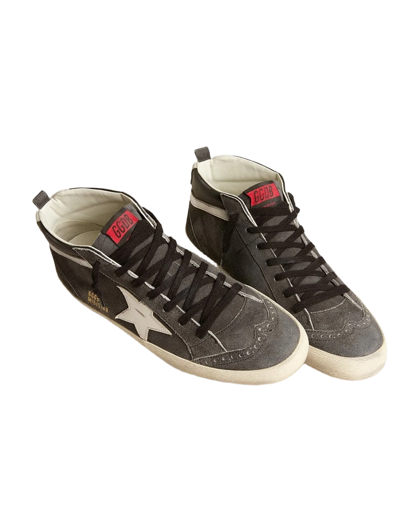 Men | Mid Star Suede with Leather Star & Silver Flash | Black x White x Black (V2) - Image 4