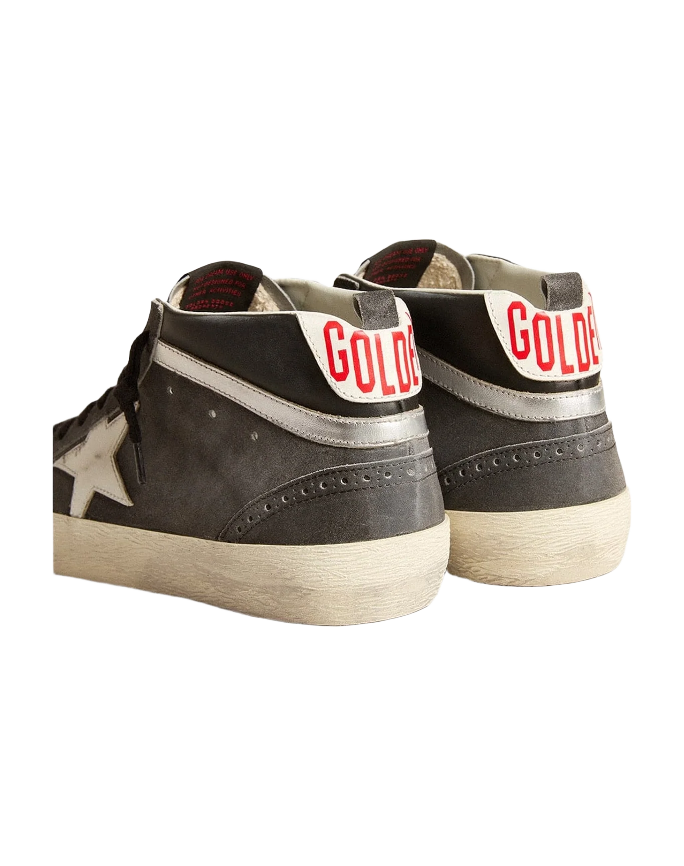 Men | Mid Star Suede with Leather Star & Silver Flash | Black x White x Black (V2) - Image 5