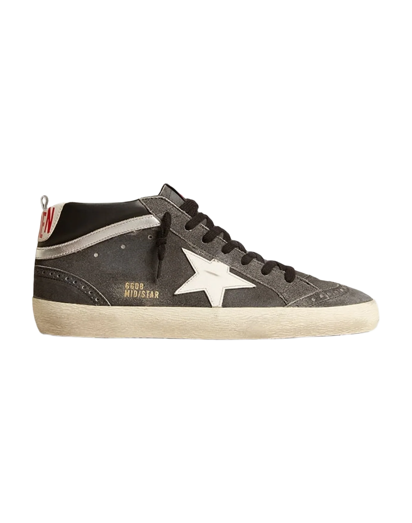 Men | Mid Star Suede with Leather Star & Silver Flash | Black x White x Black (V2) - Image 8