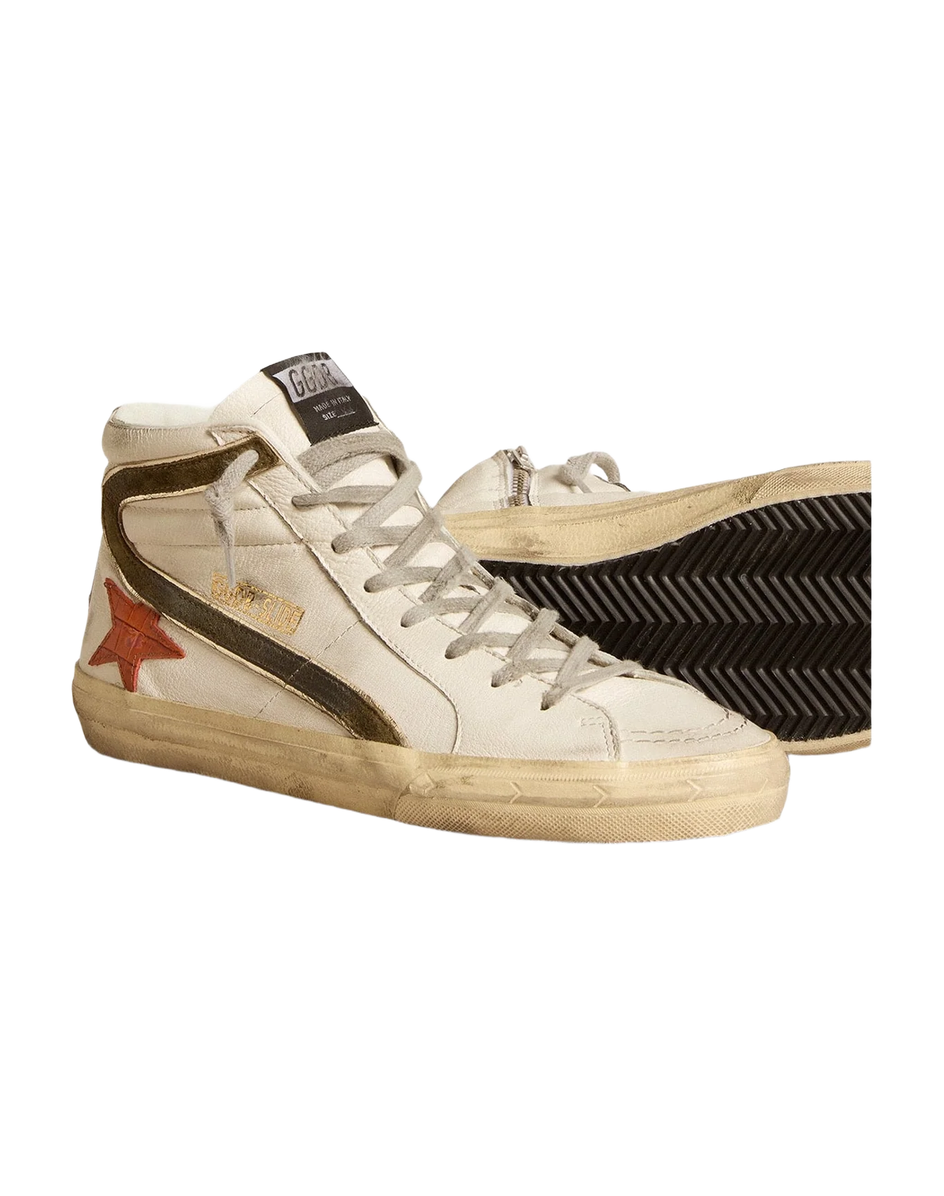 Men | Nappa Leather Slide with Croc Print Star & Suede Flash | White x Orange x Green x Taupe (V1)