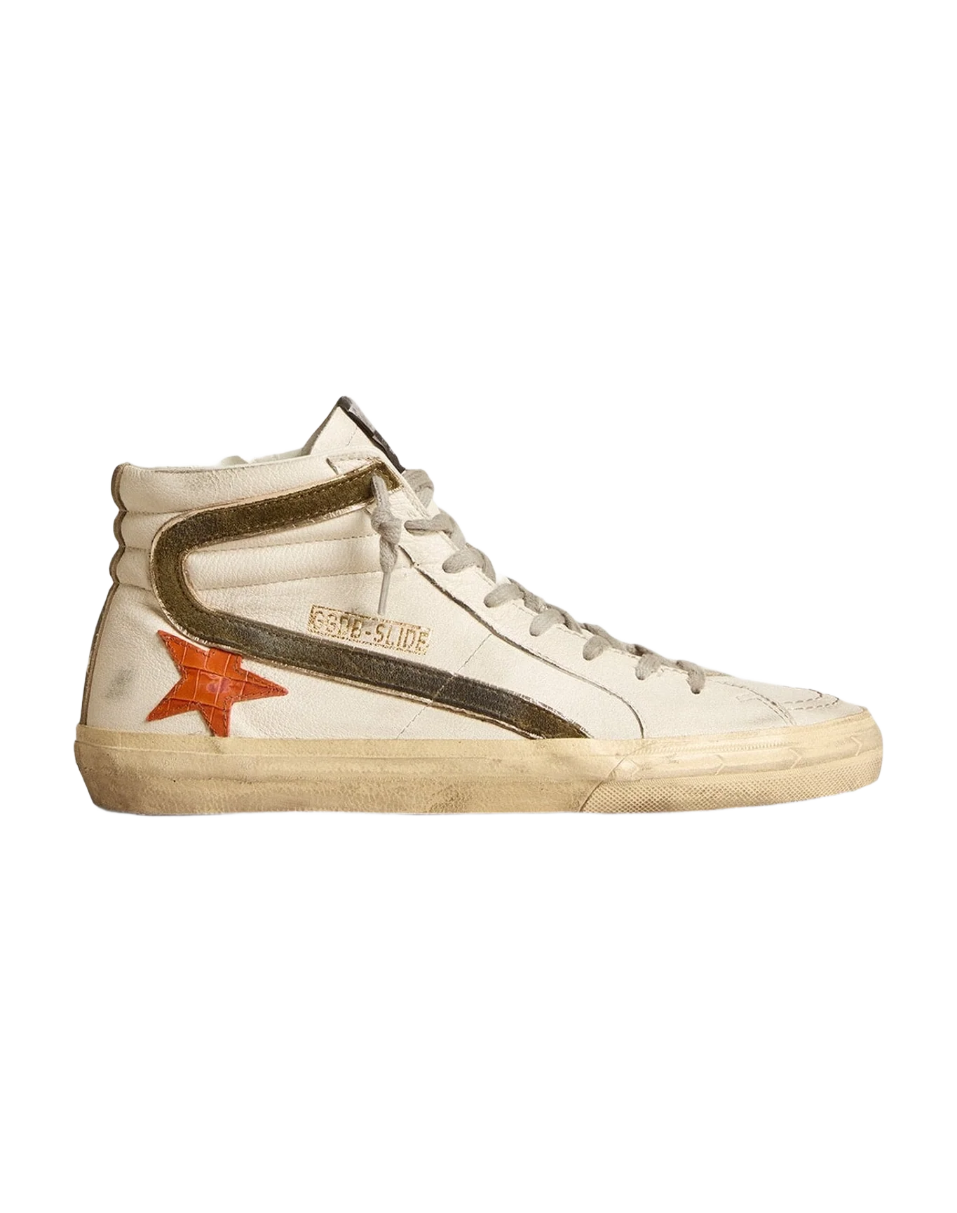 Men | Nappa Leather Slide with Croc Print Star & Suede Flash | White x Orange x Green x Taupe (V1) - Image 8